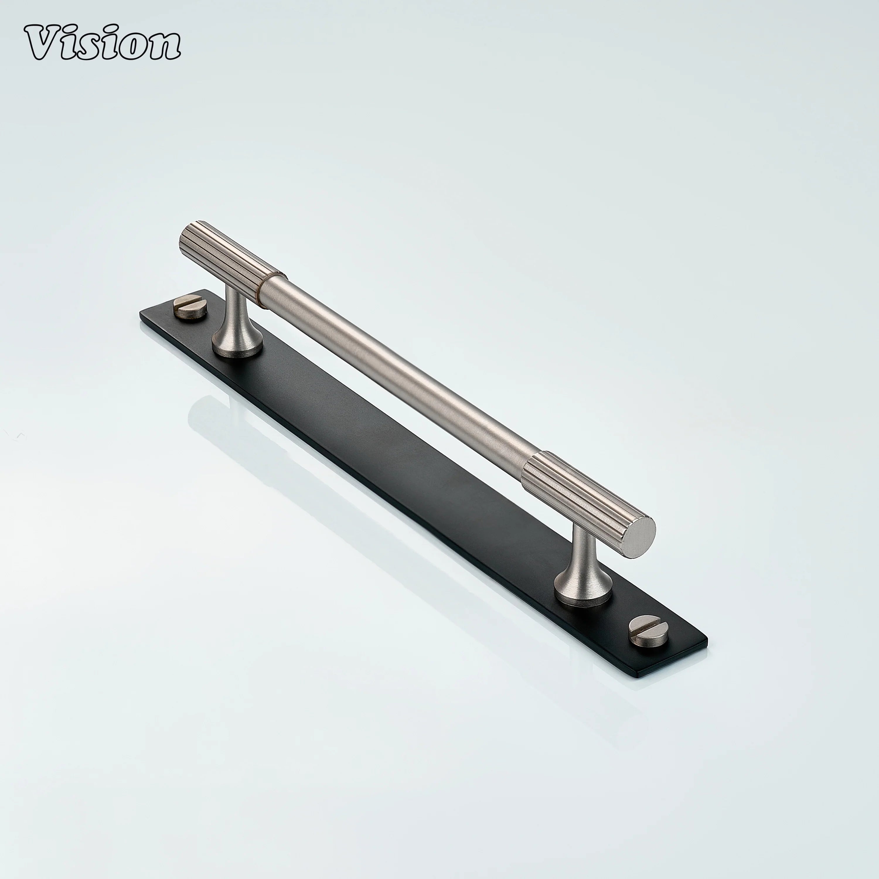 Silver and Black linear knurled cabinet handle for cupboard applications