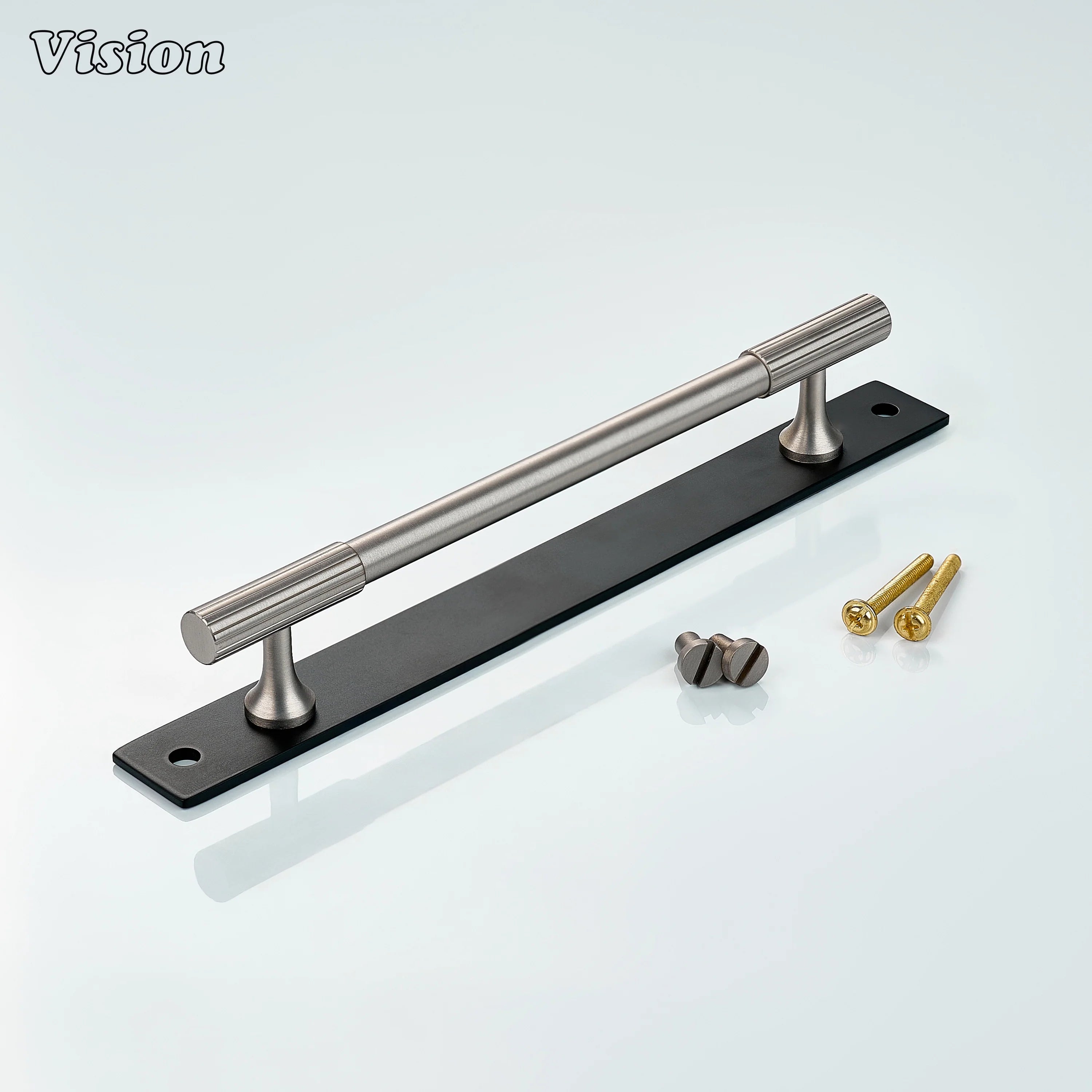 Modern Silver and Black cabinet handle with straight bar form