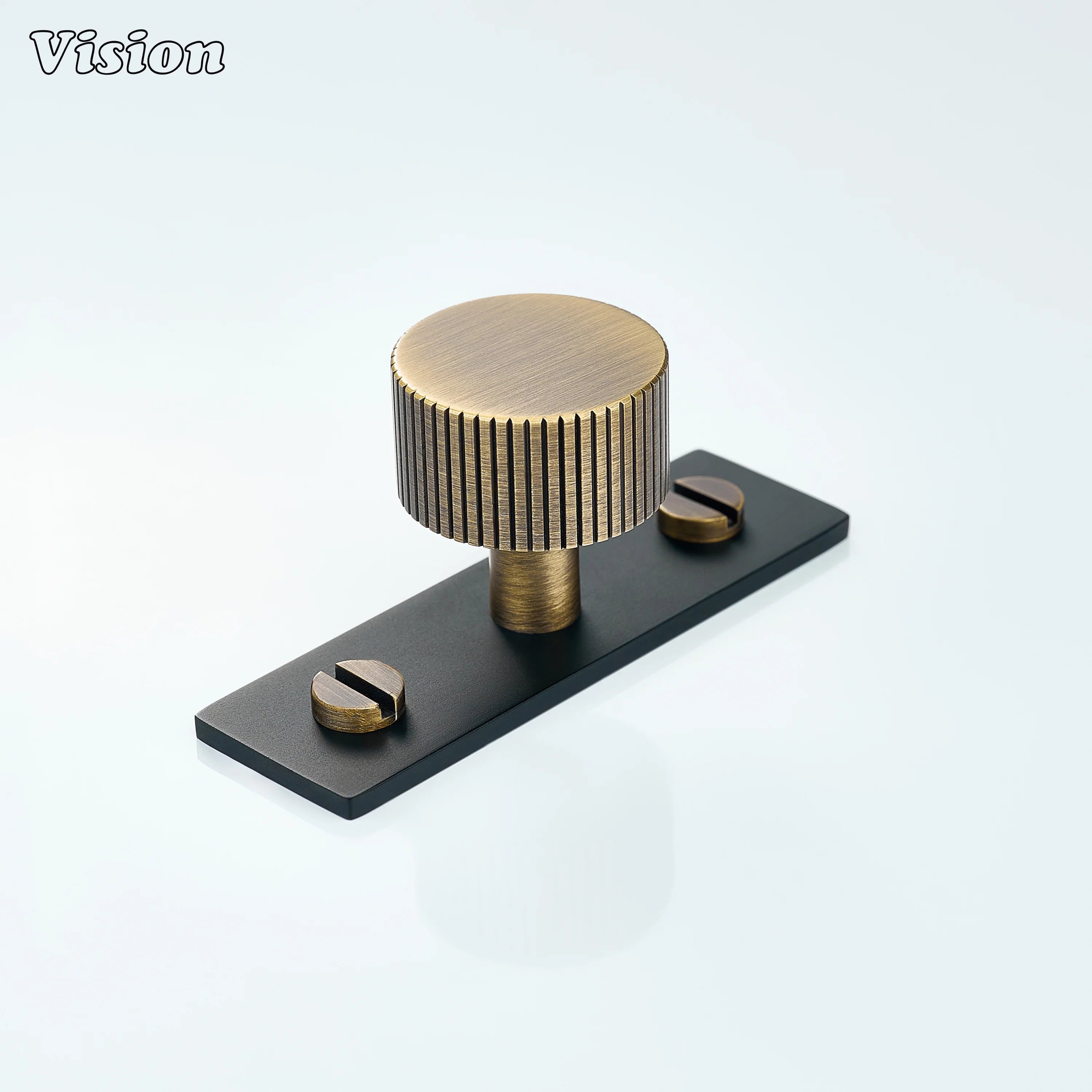 Aris linear knurled antique bronze knob with black backplate