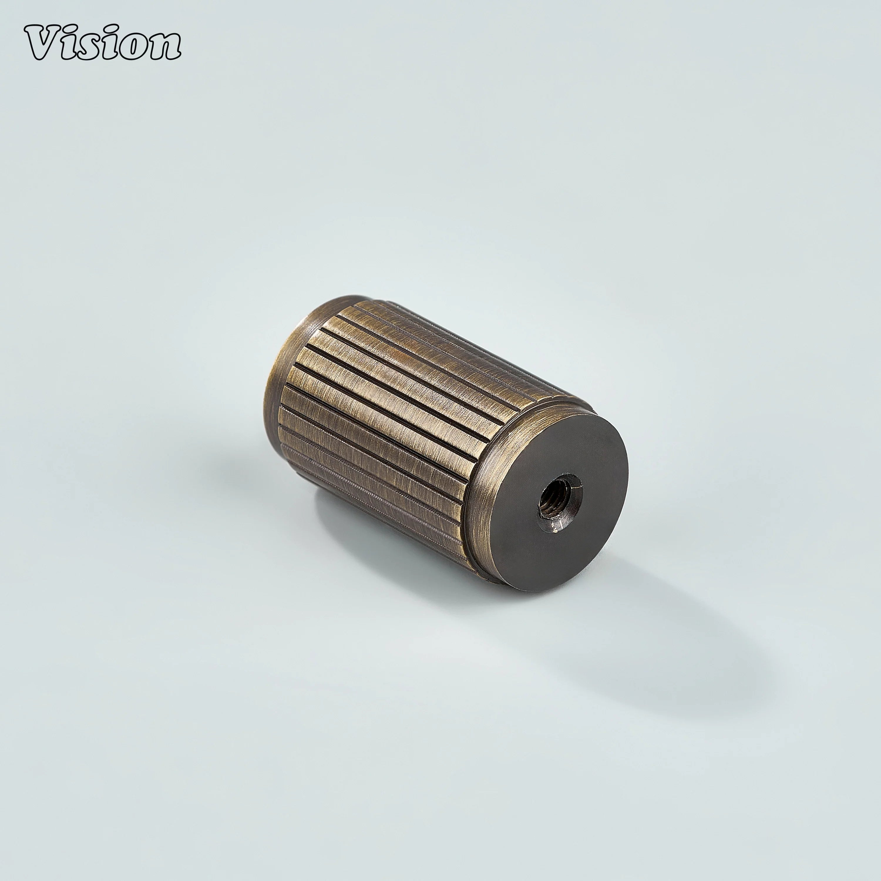 Antique Bronze brass cylinder cabinet knob with linear texture for drawers