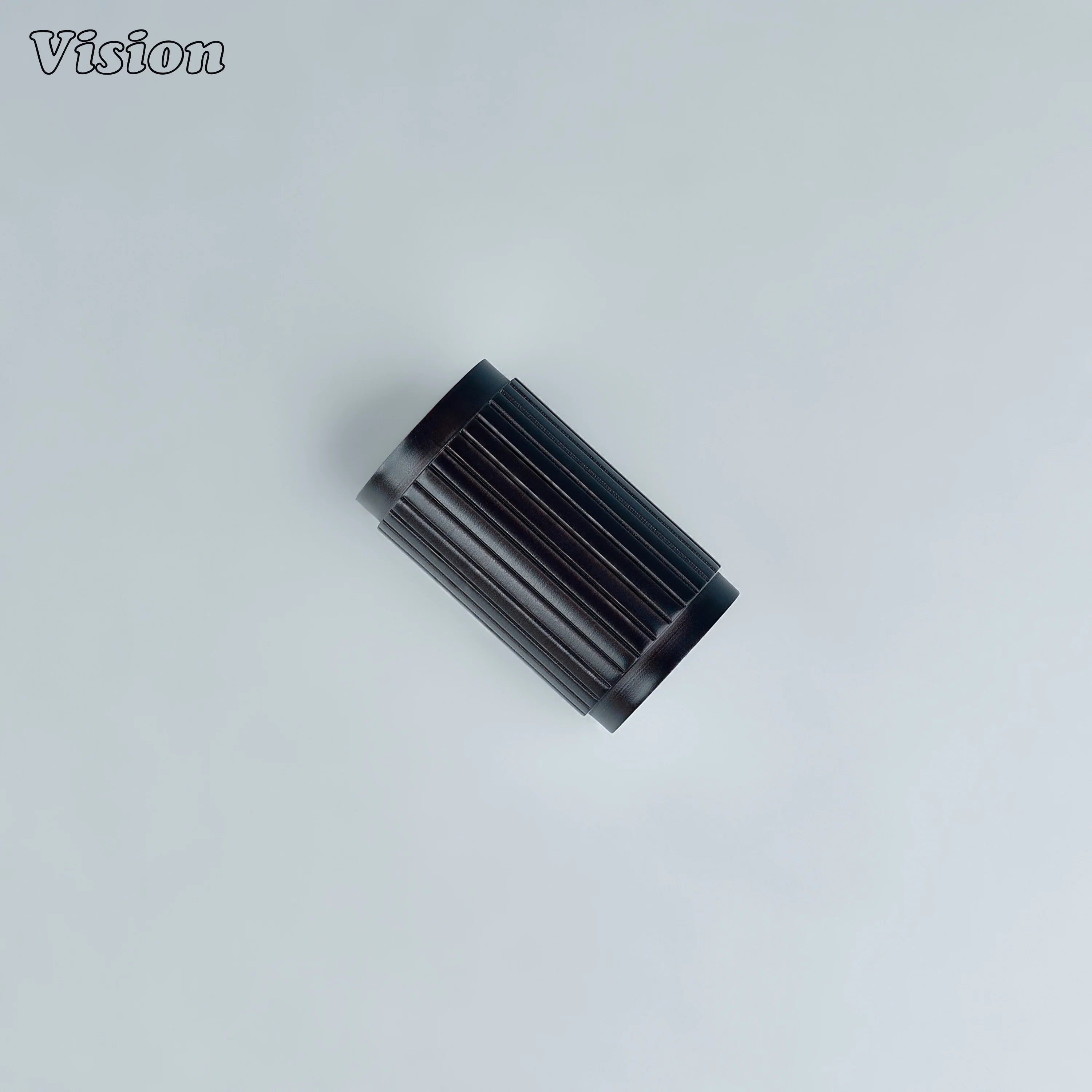 Cylindrical Oil Rubbed Bronze cabinet knob with textured linear detailing
