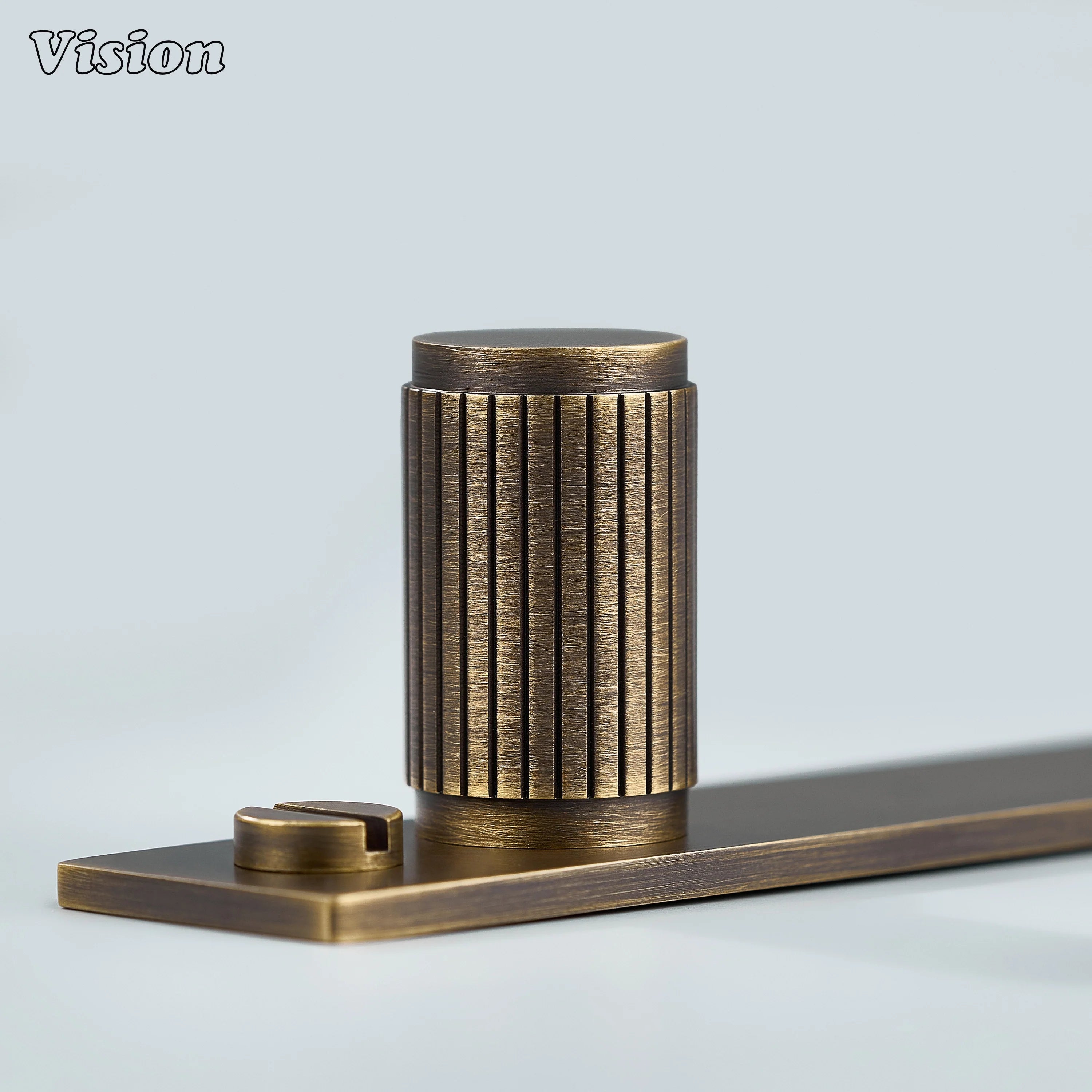 Antique Bronze brass cabinet knob with linear cylinder and rectangular backplate for drawers