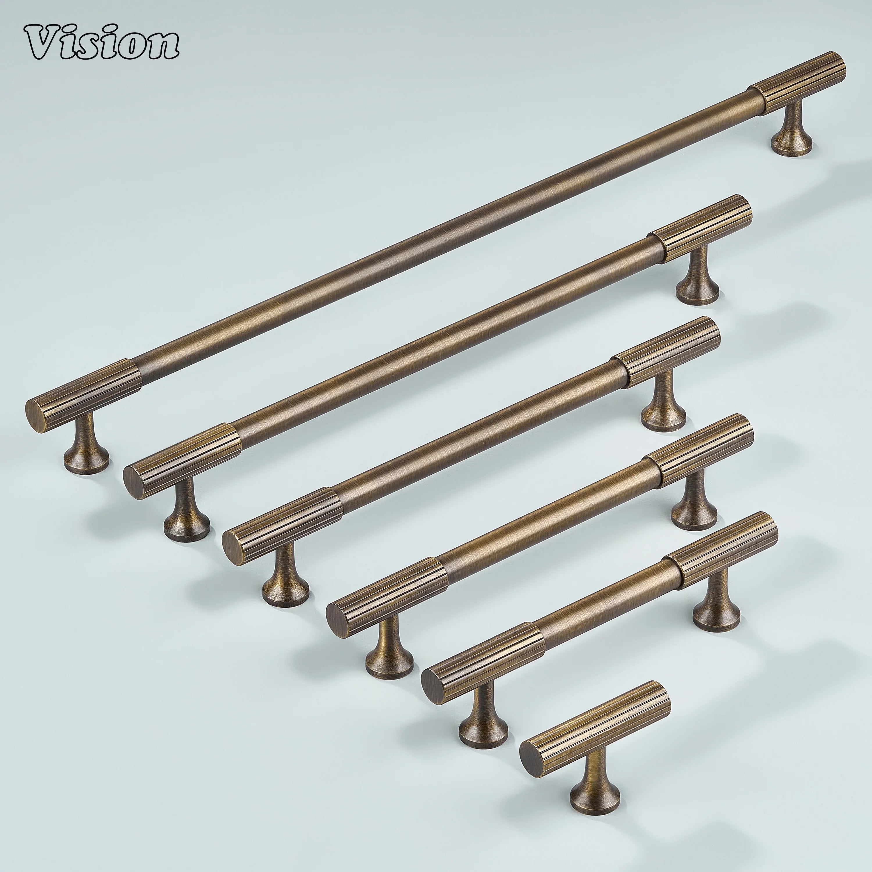 Antique bronze cabinet handle featuring linear-knurled ends for added texture.