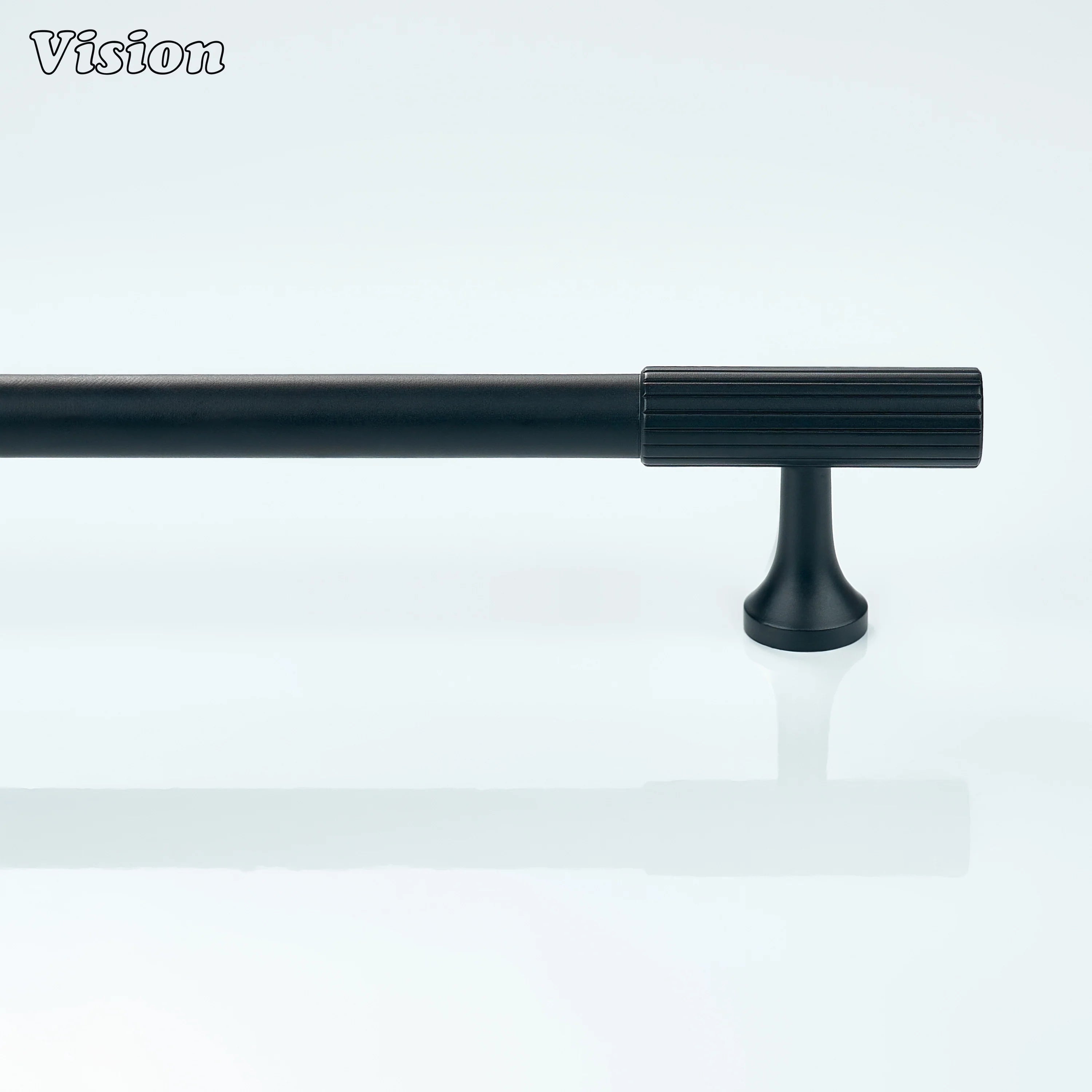 Minimalist black handle with textured ends for upgraded interior cabinetry.