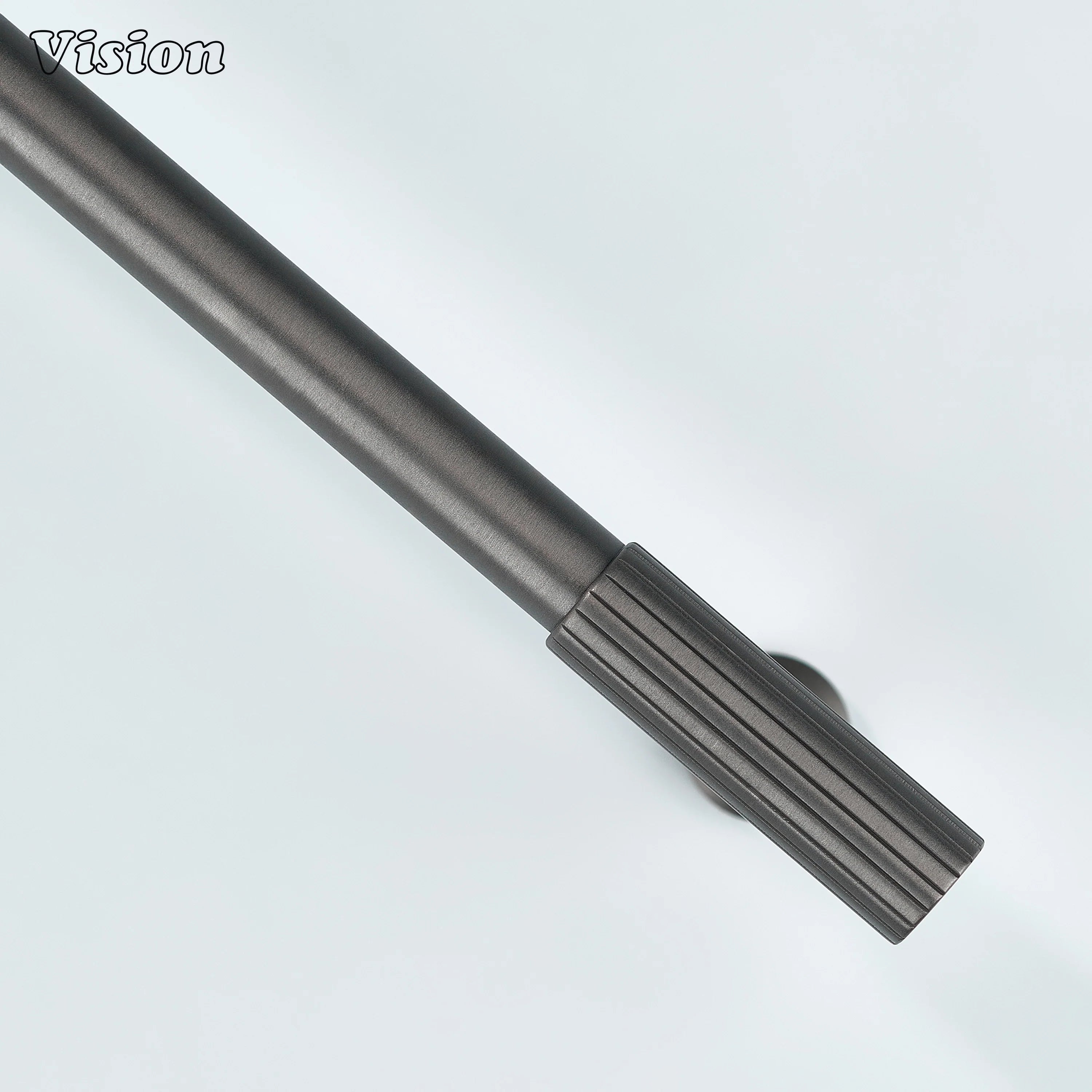 Dark gunmetal handle with precision-knurled ends for added grip and style.