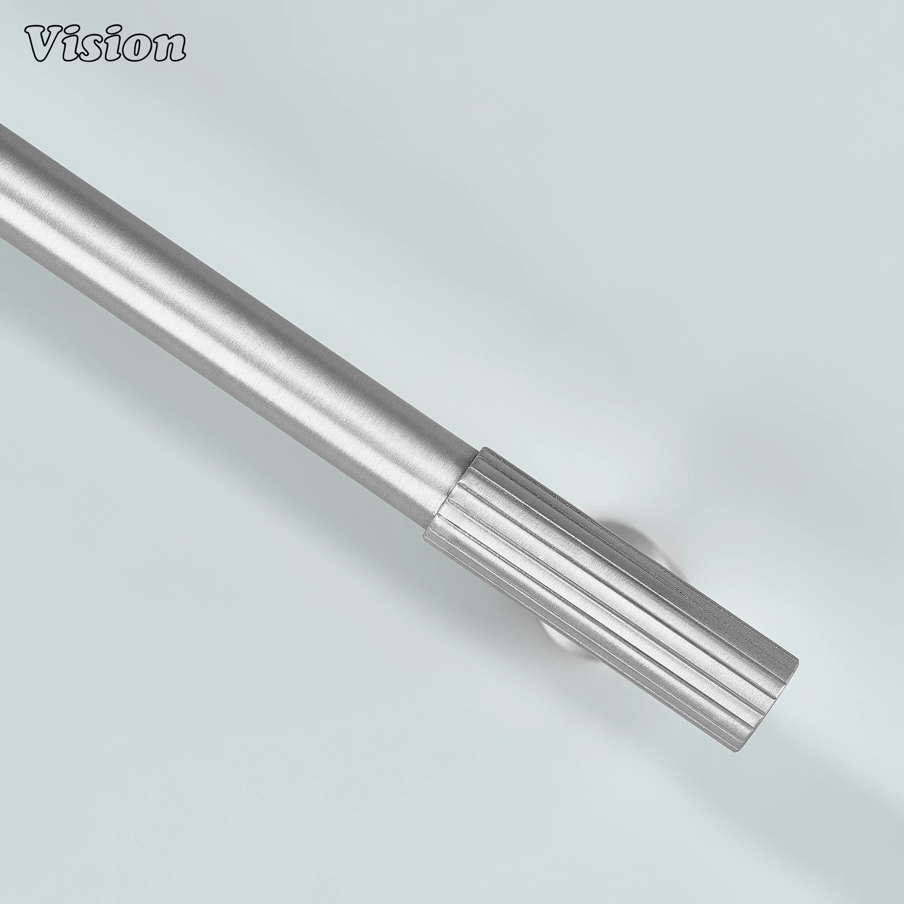 Durable silver cabinet pull designed with a smooth center and textured edges.