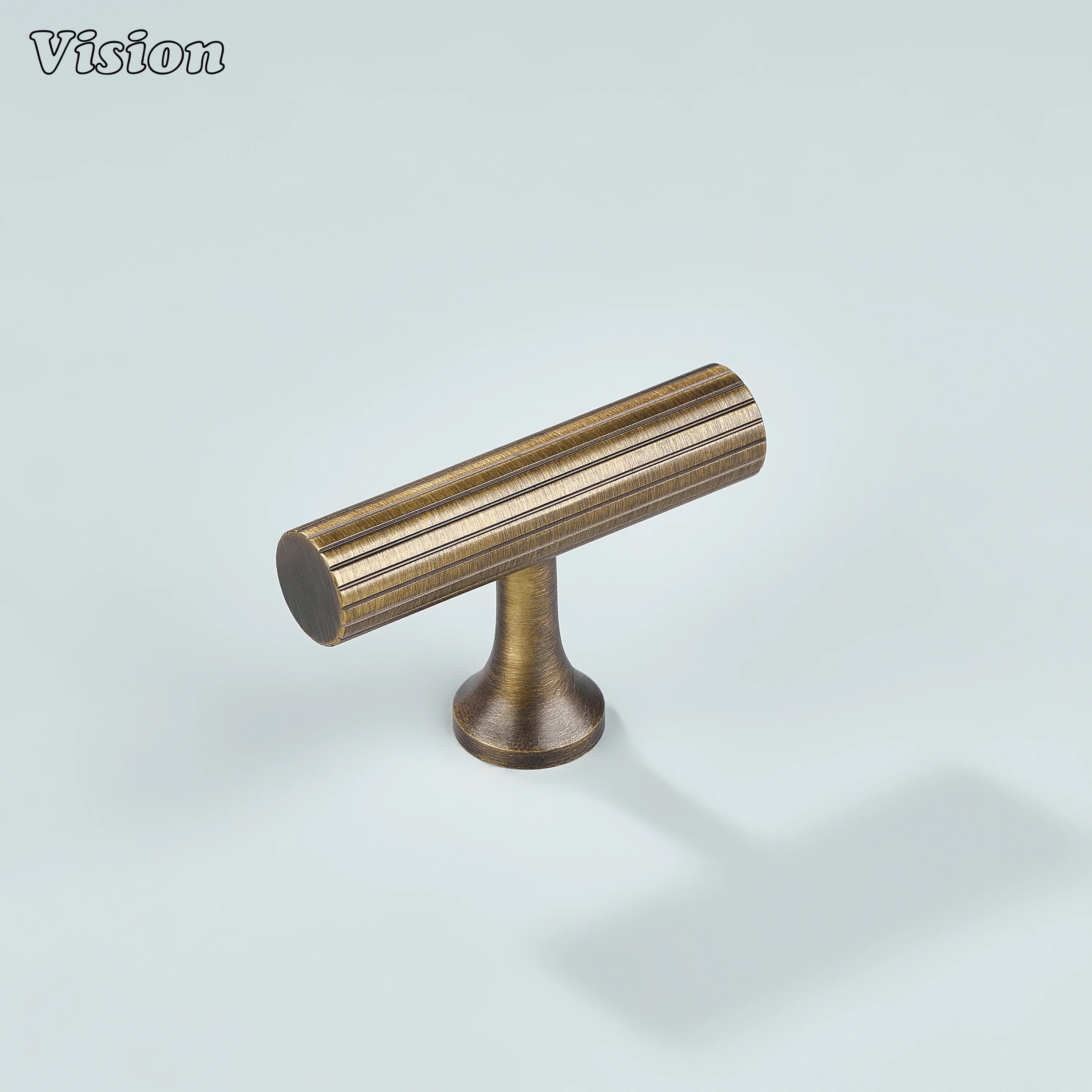 Antique bronze linear knurled brass T-knob for cabinetry.