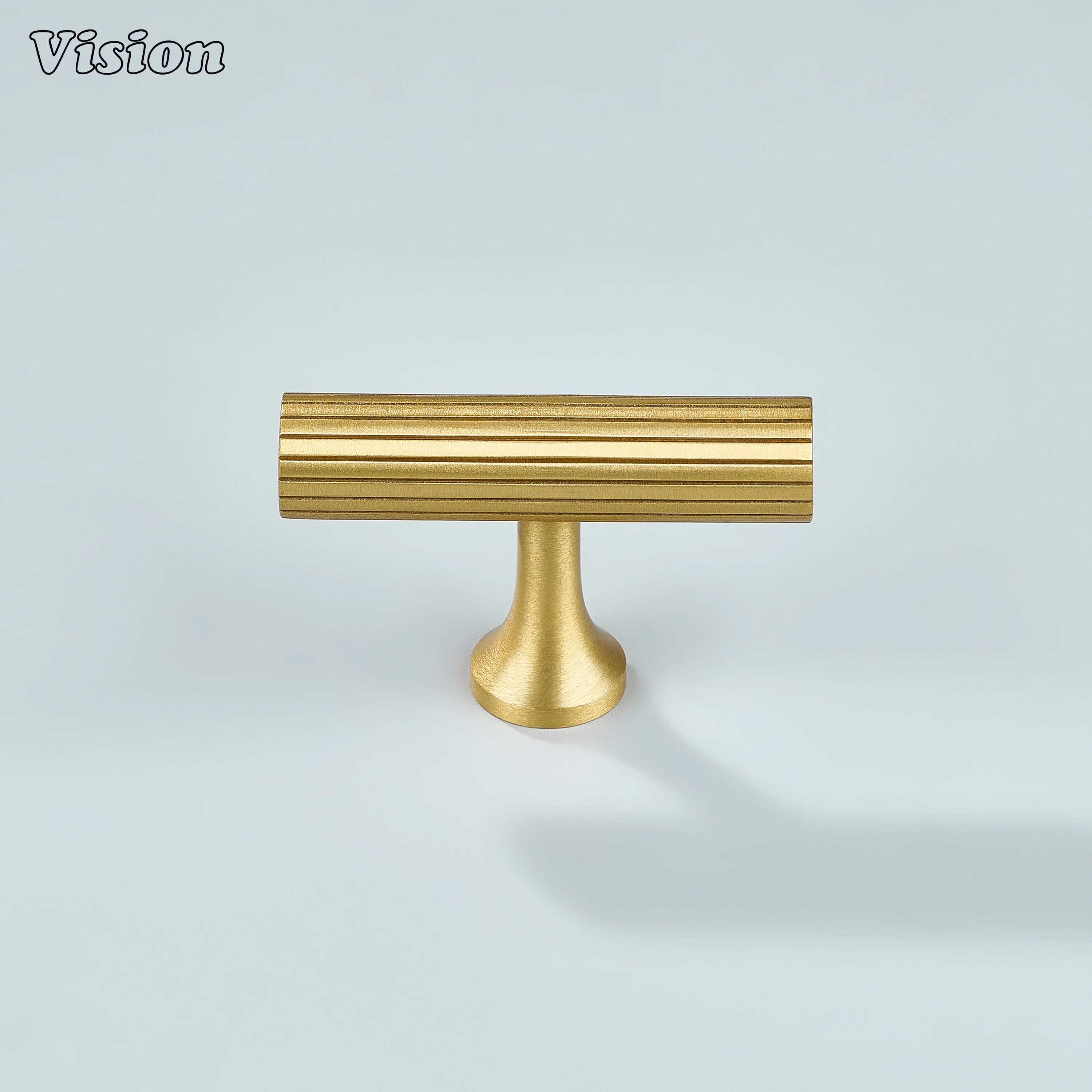Solid brass gold knurled T-knob with modern textured grip.