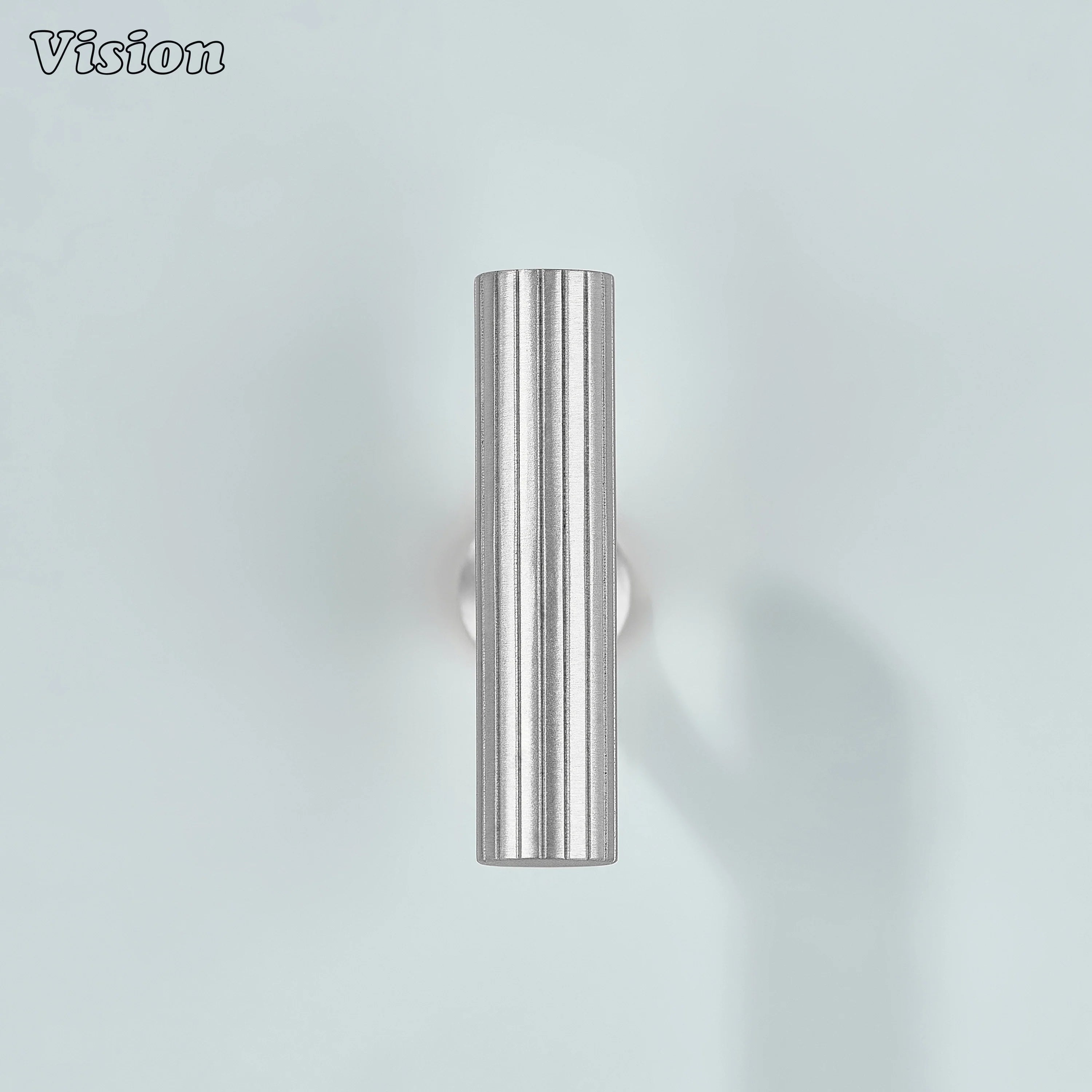 Solid brass silver linear knurled T-knob for furniture.