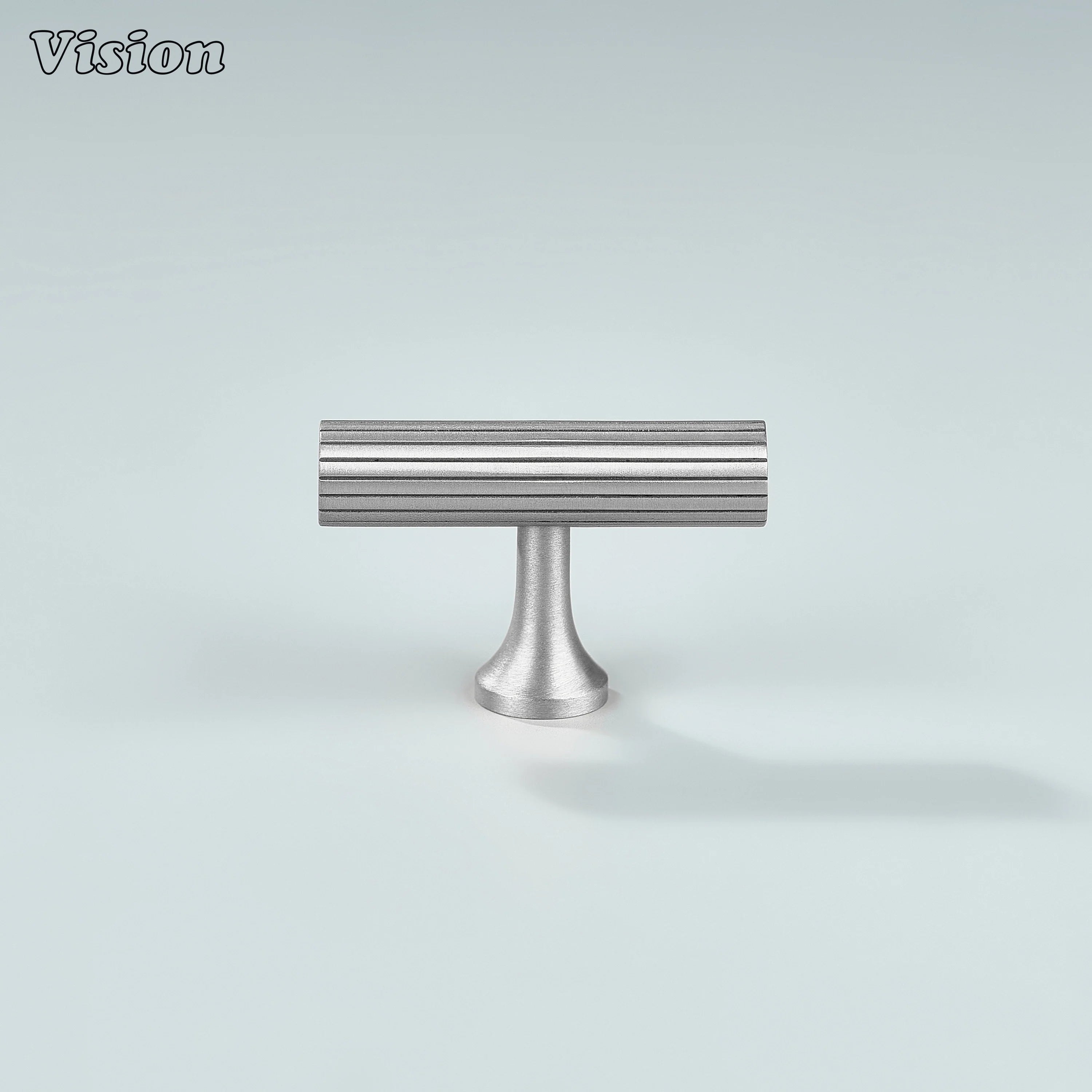 Sleek silver cabinet T-knob with modern detailing.