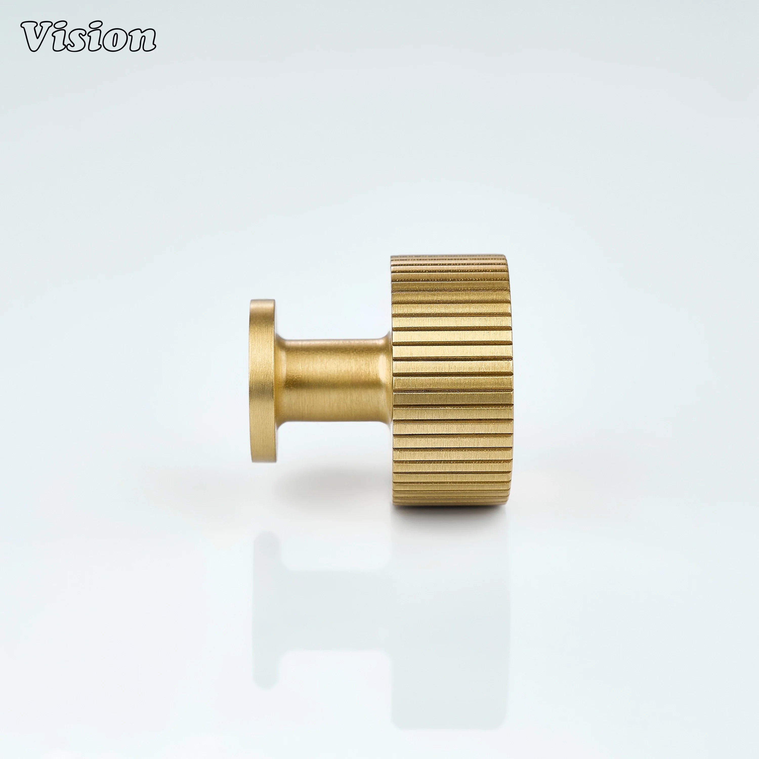 Gold round cabinet knob with precision knurled surface for wardrobes, cabinets, and drawers