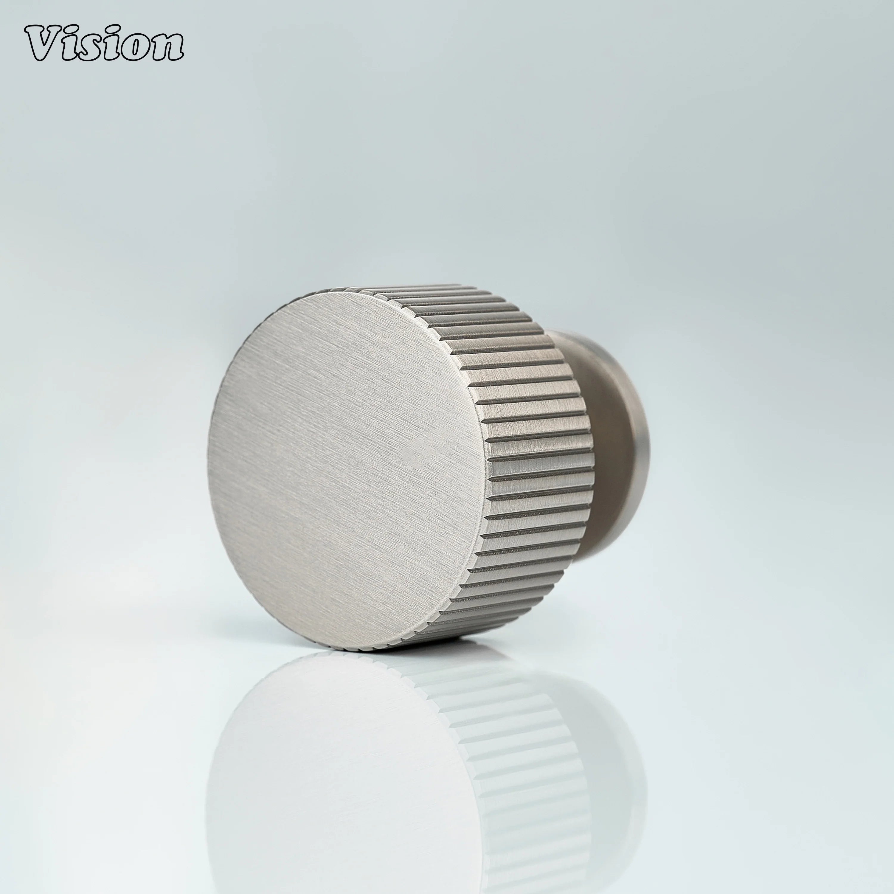 Silver linear knurled cabinet knob with round profile for kitchen cabinets and drawers