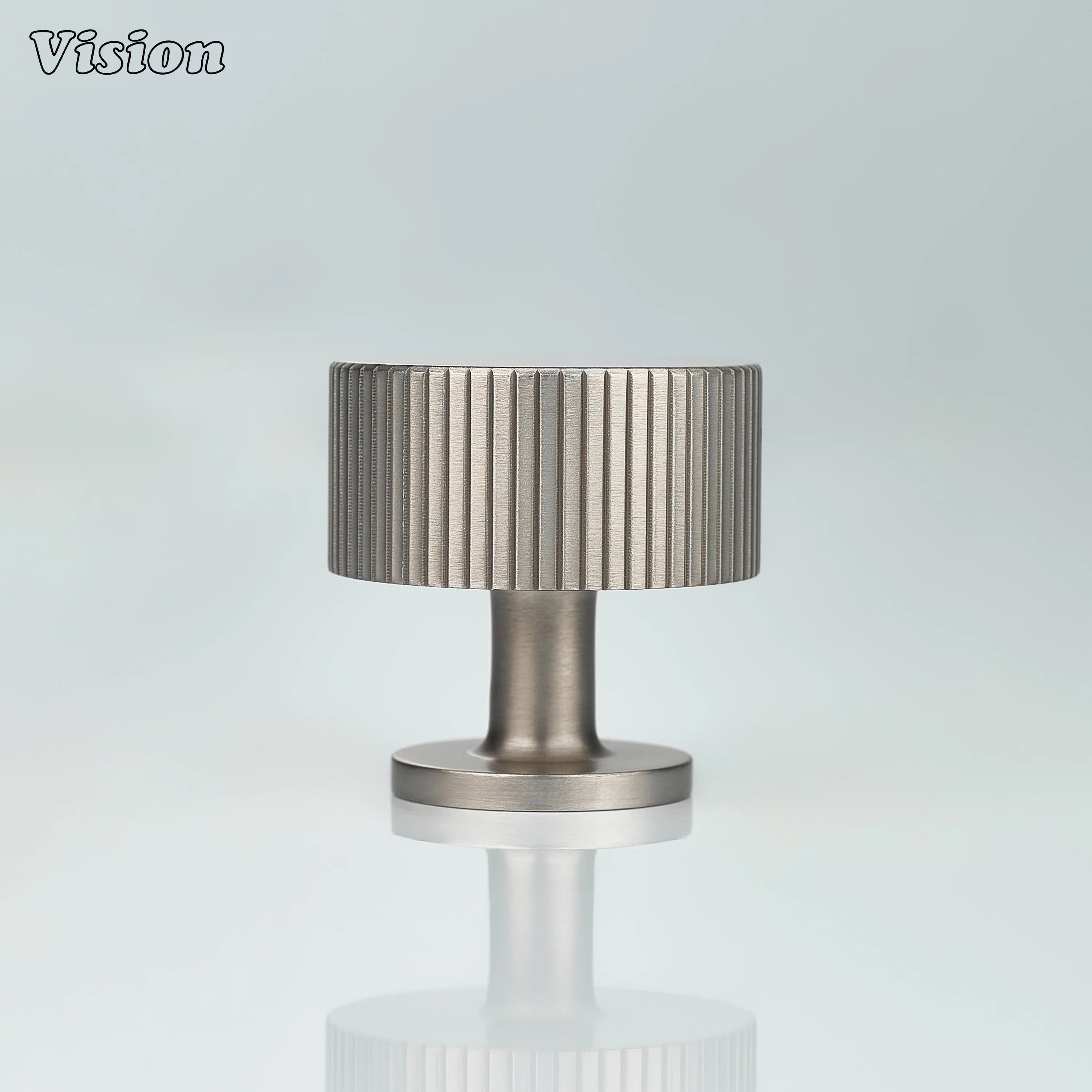 Silver brass cabinet knob with linear knurled round grip for cabinet applications