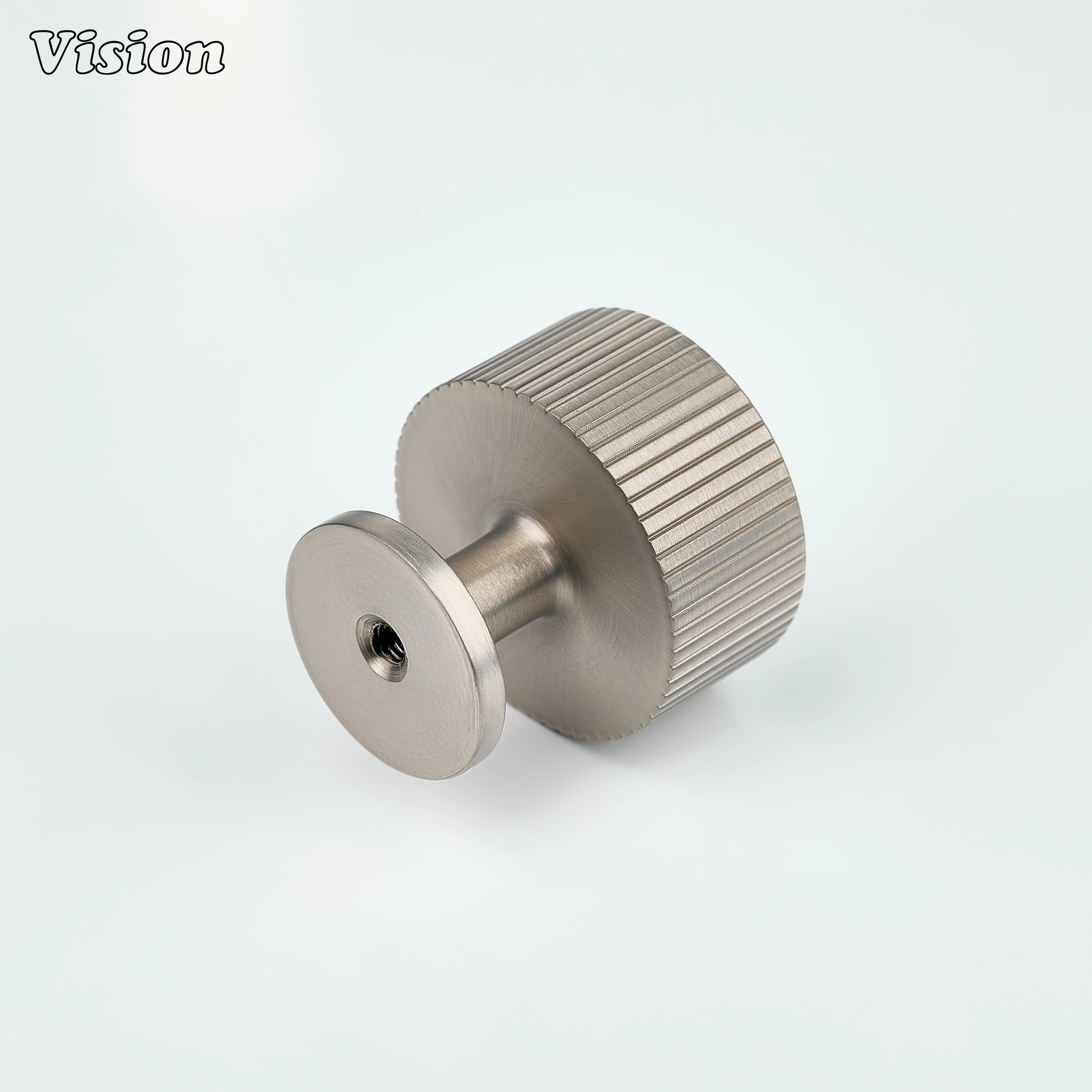 Silver linear knurled cabinet knob designed with round shape for drawers and cabinets