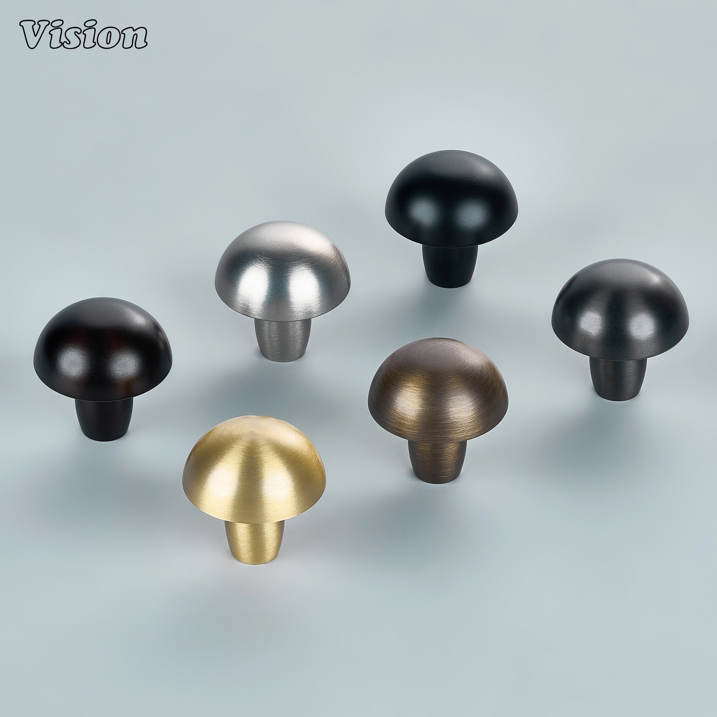 Plain Black cabinet knob in mushroom shape with satin texture for wardrobes and furniture storage