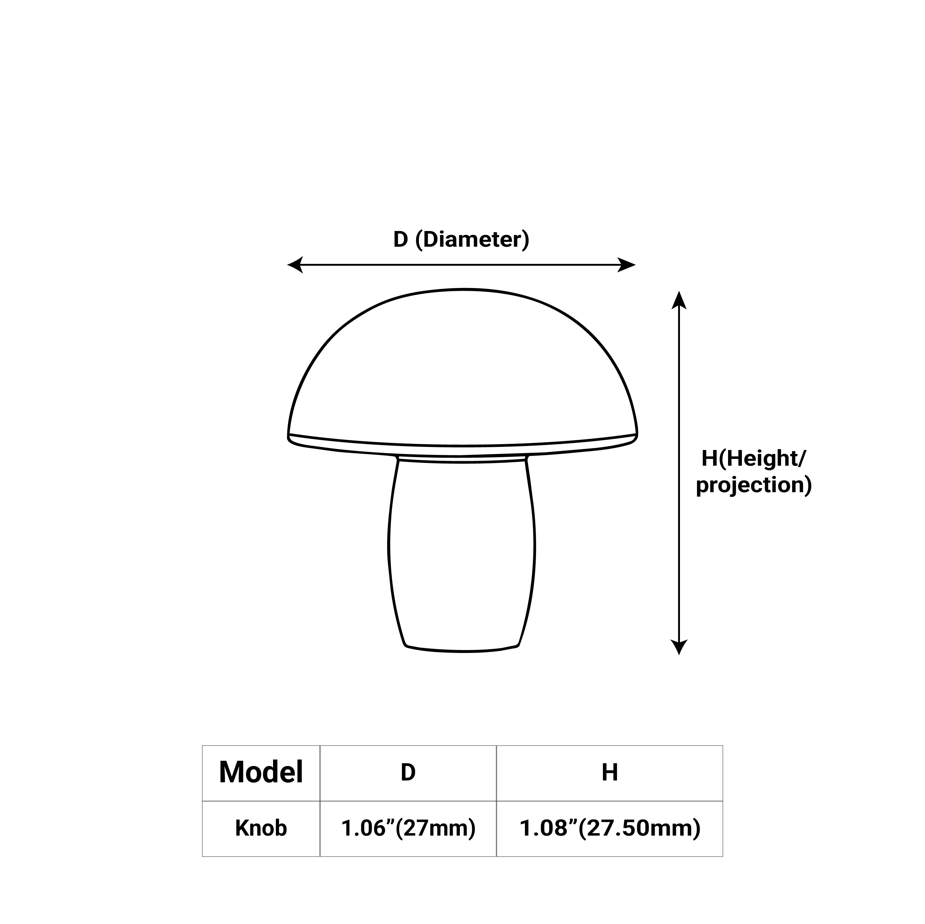 Minimal Black mushroom cabinet knob in solid brass for modern kitchen cabinets and drawer units