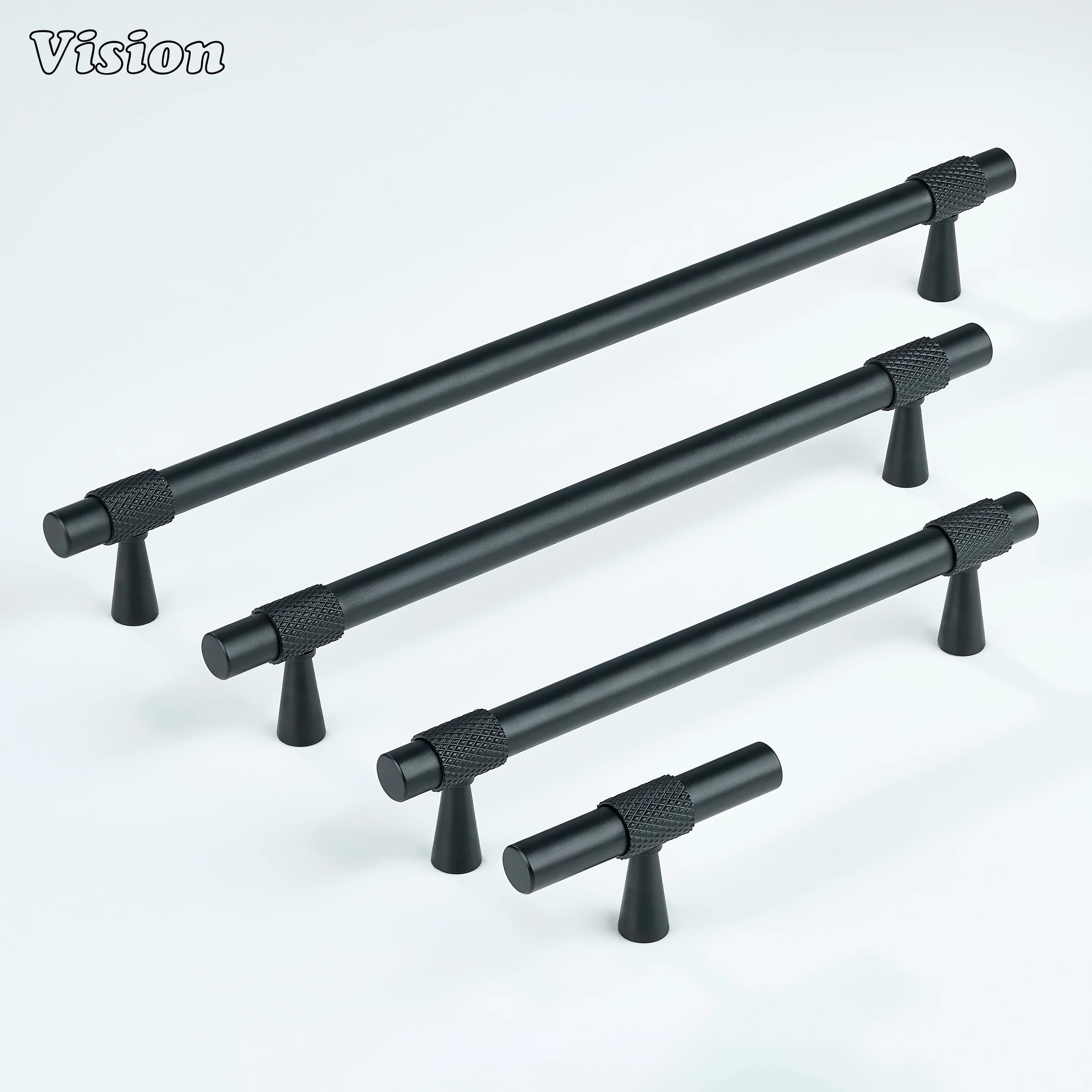 Matte Black cabinet pull with cone legs for drawers and wardrobes.