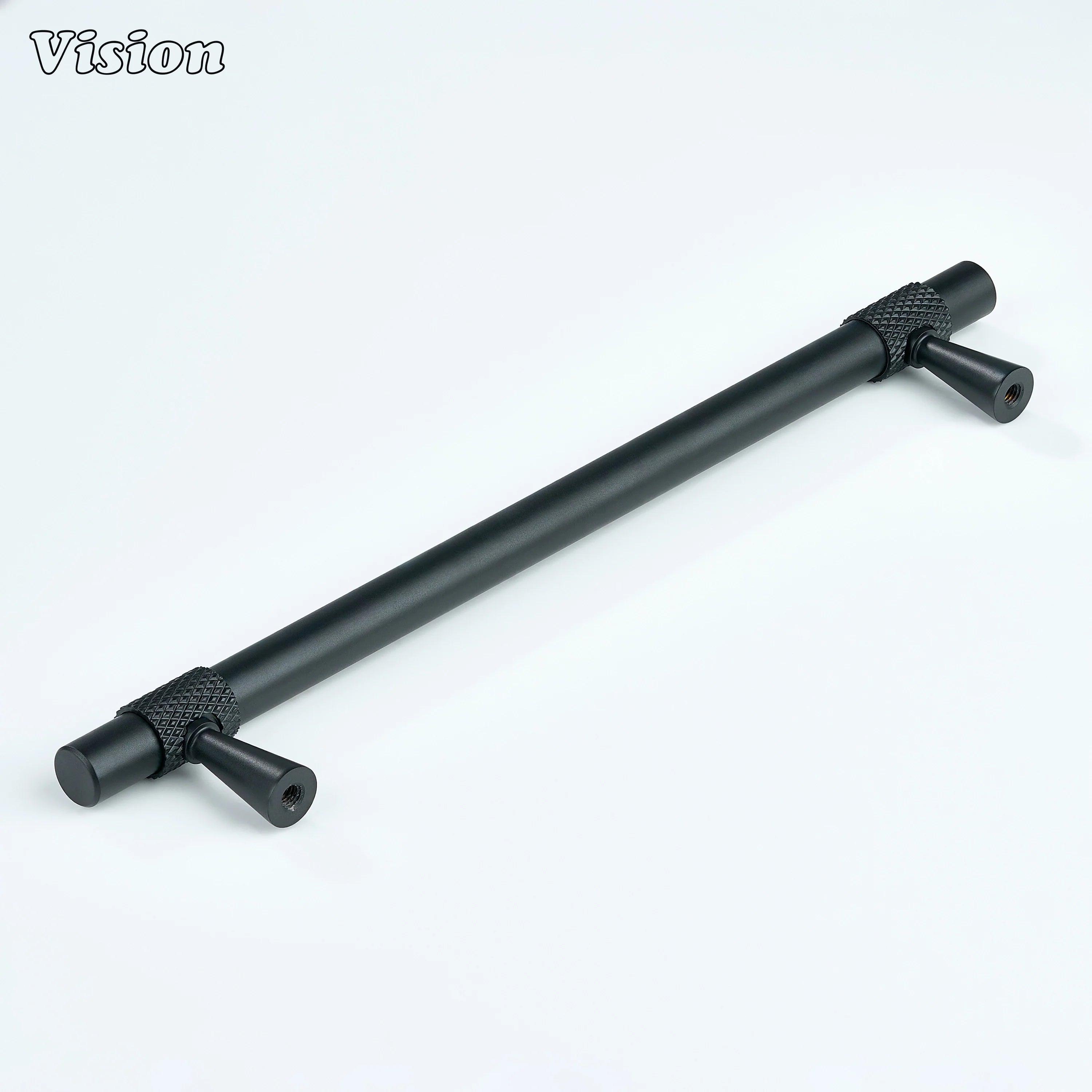 Bold Black cabinet handle with cone legs used for modern interiors.
