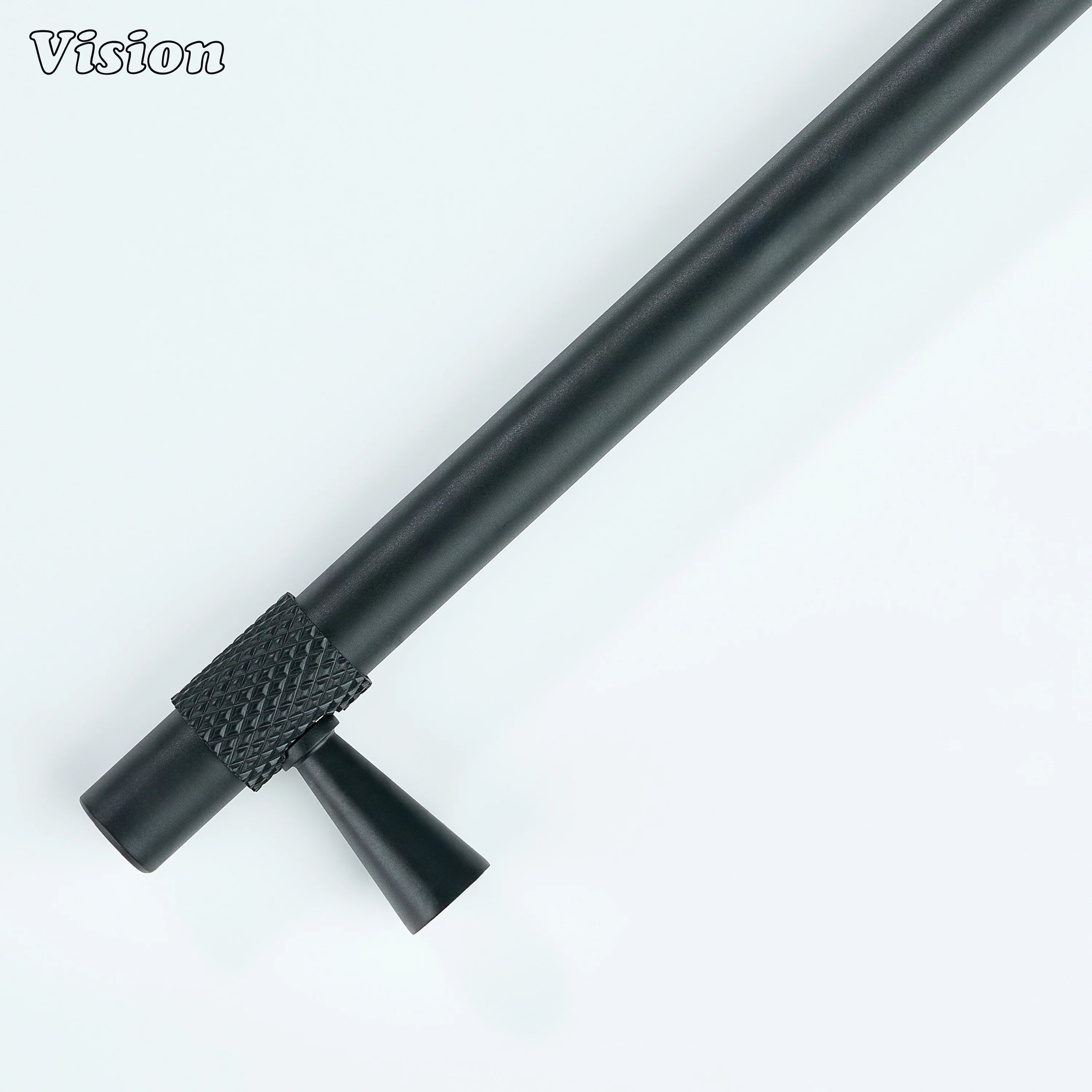 Industrial-style Black cabinet handle with knurled rings for drawers.