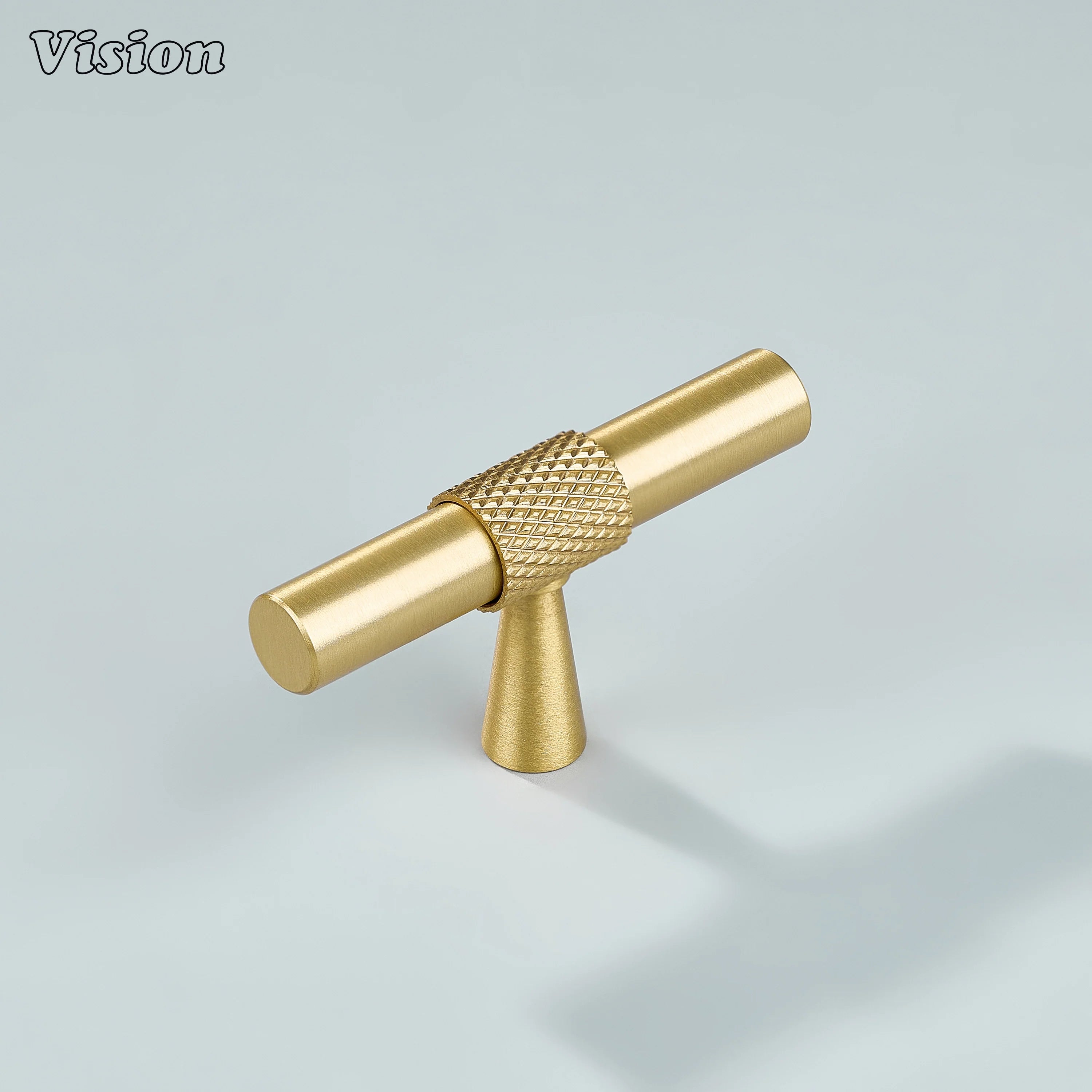 Brass Autumn Knurled T-Knob in gold finish for kitchen cabinets and drawers.