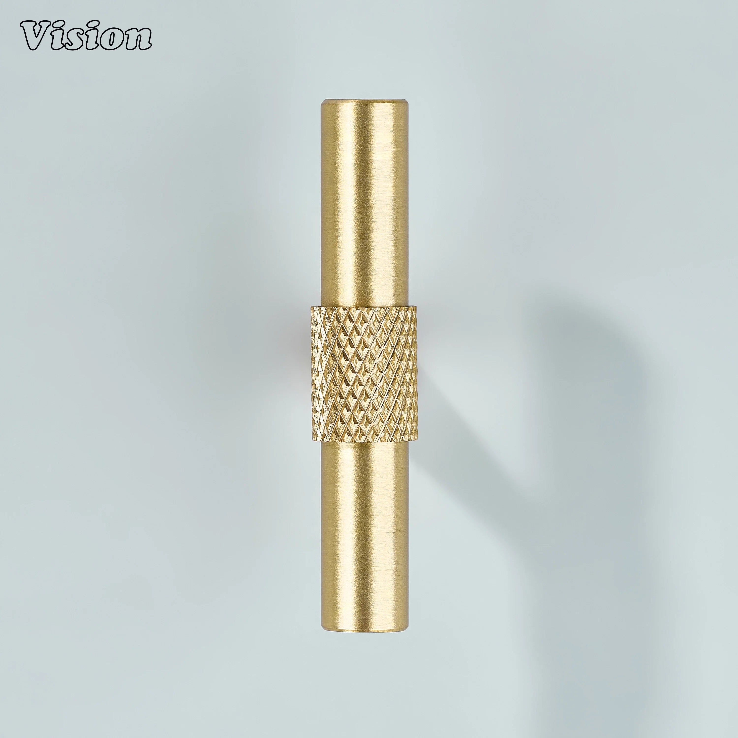 Solid brass gold T-Knob with cone legs for contemporary cabinet designs.