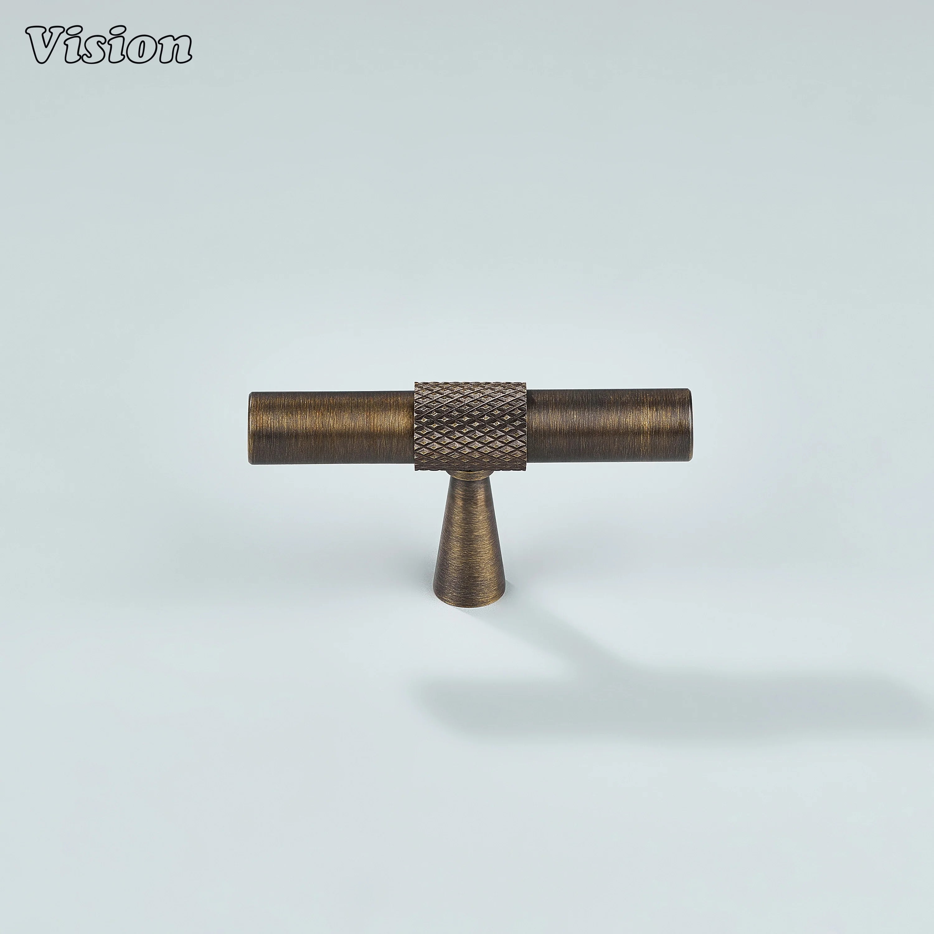Brass antique bronze T-shaped cabinet knob used for wardrobes and drawers.