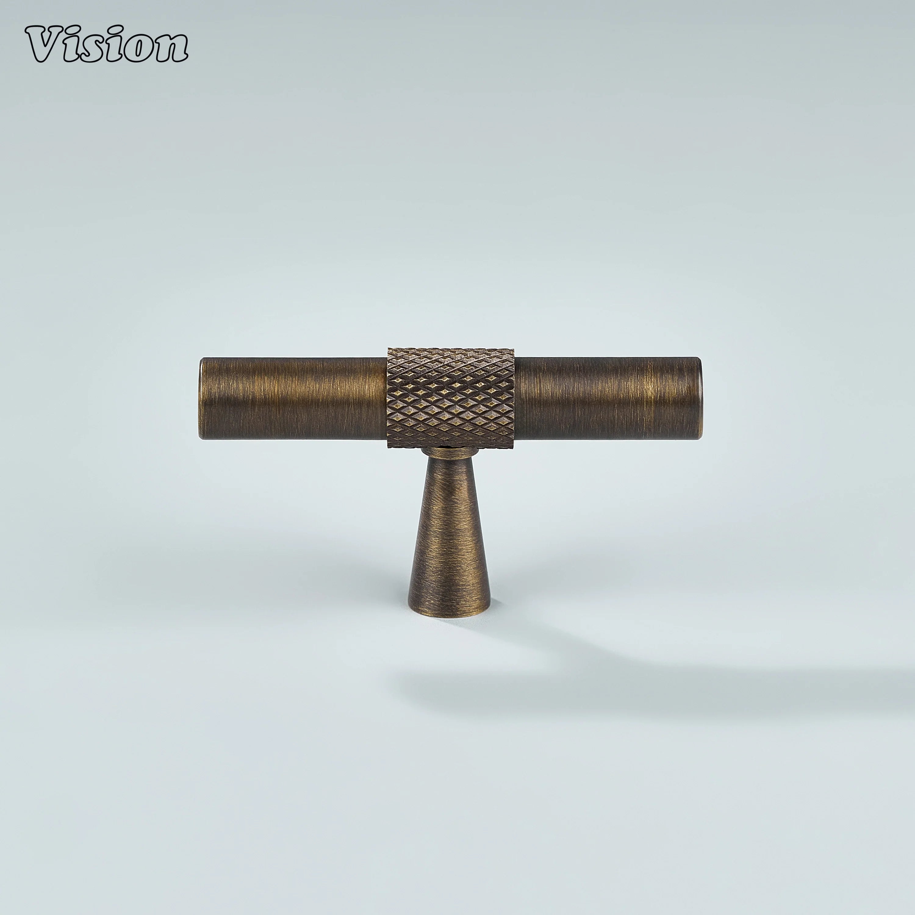 Solid brass antique bronze T-Knob with cone legs for wardrobe doors.