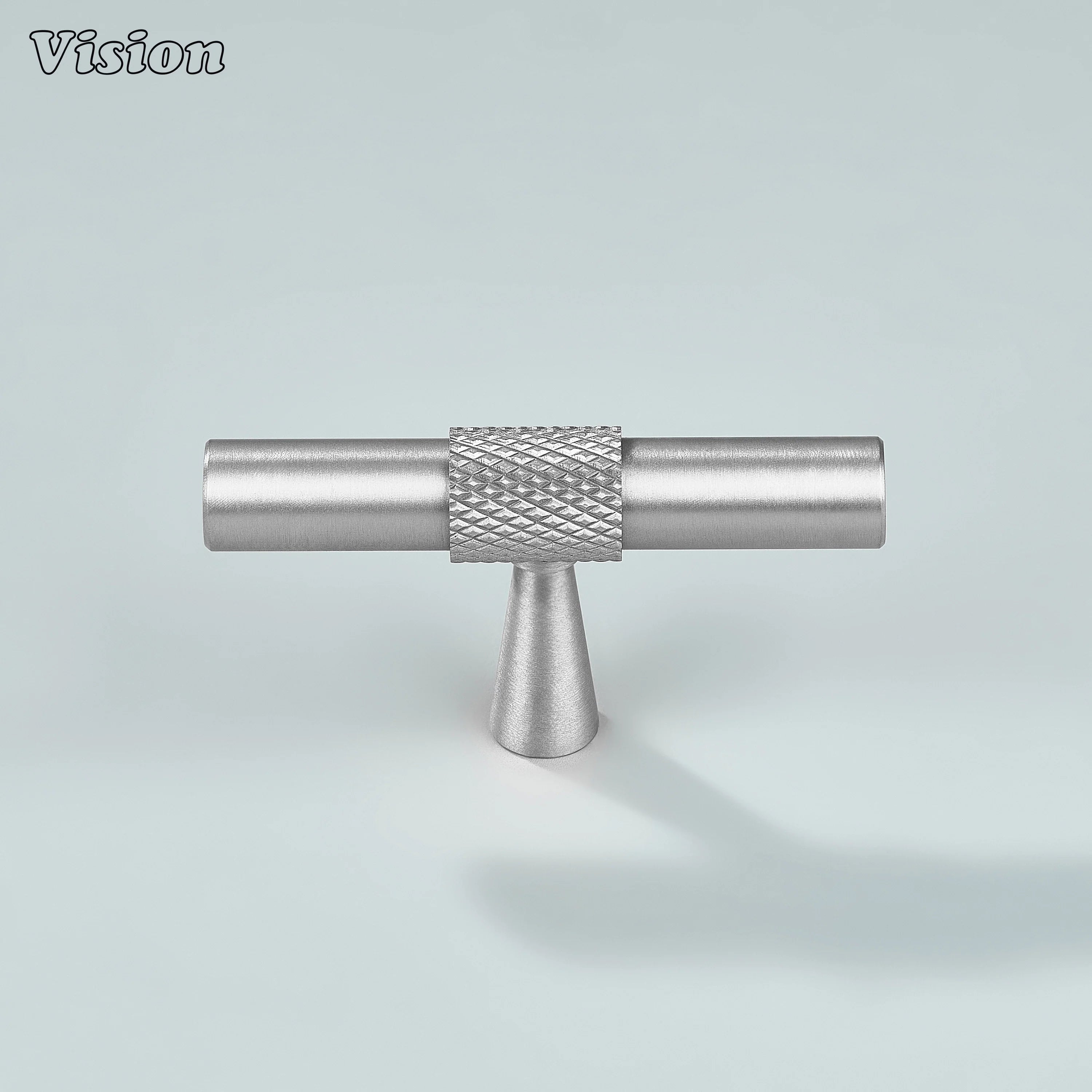 Elegant silver brass cabinet T-Knob with cone legs for wardrobes.