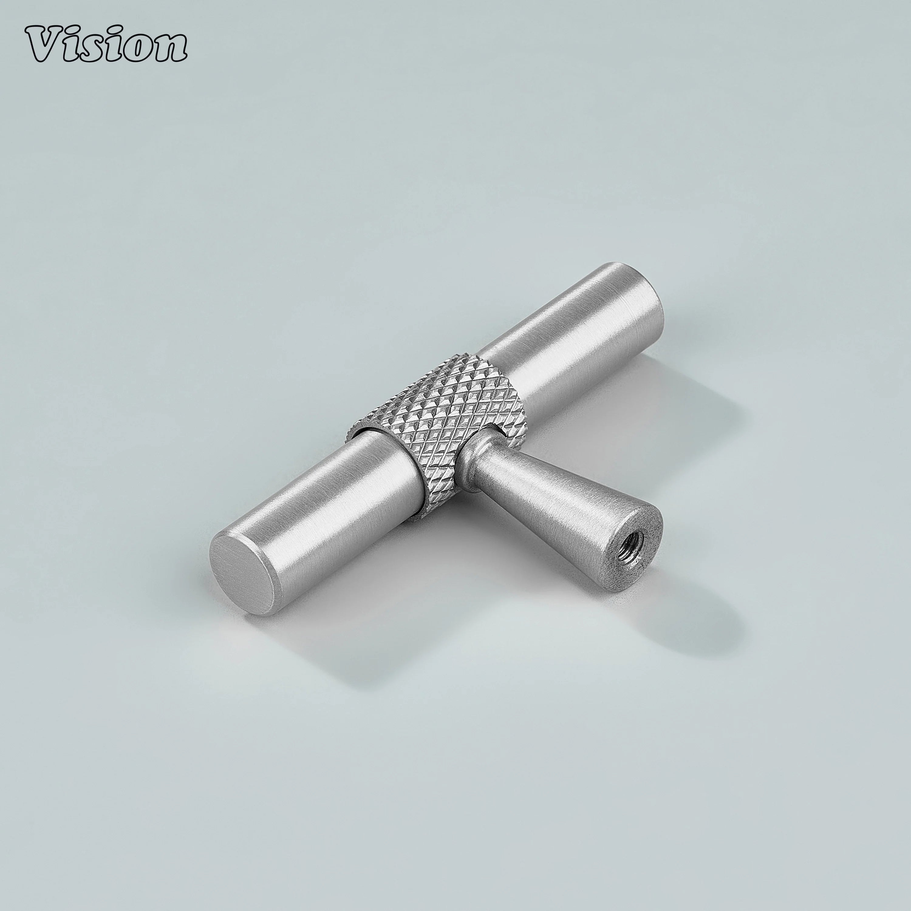 Premium silver knurled brass T-Knob used for drawers and cupboards.