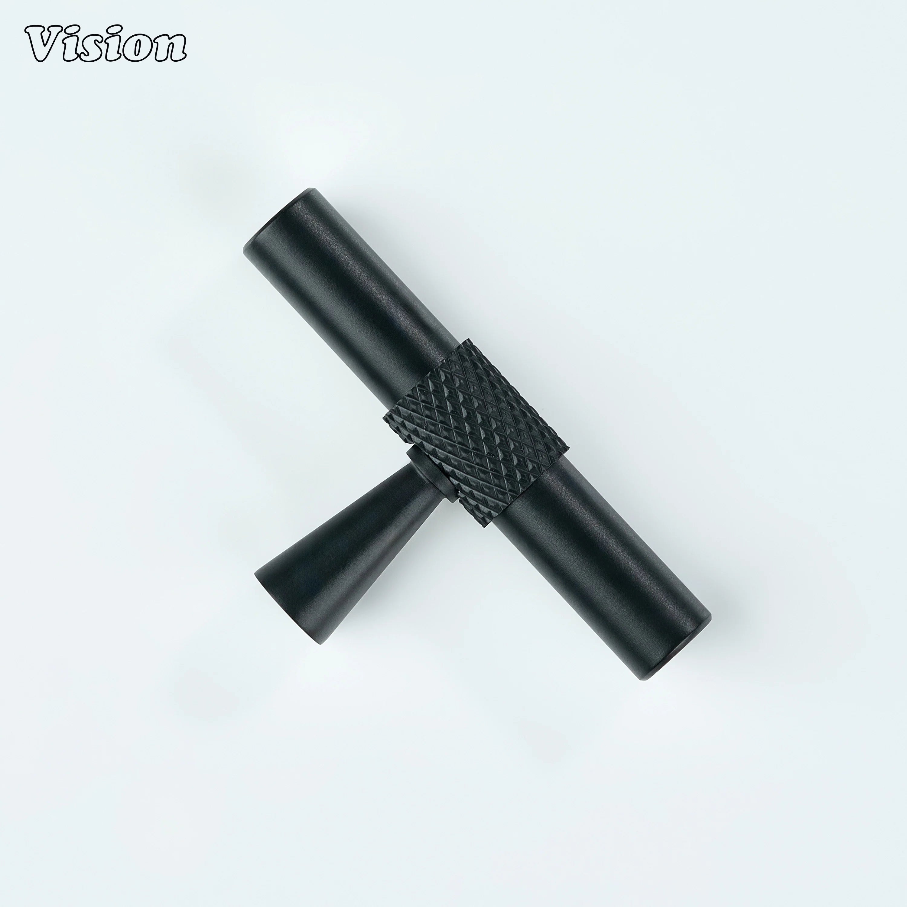 Premium Black T-knob with textured grip and cone base for furniture