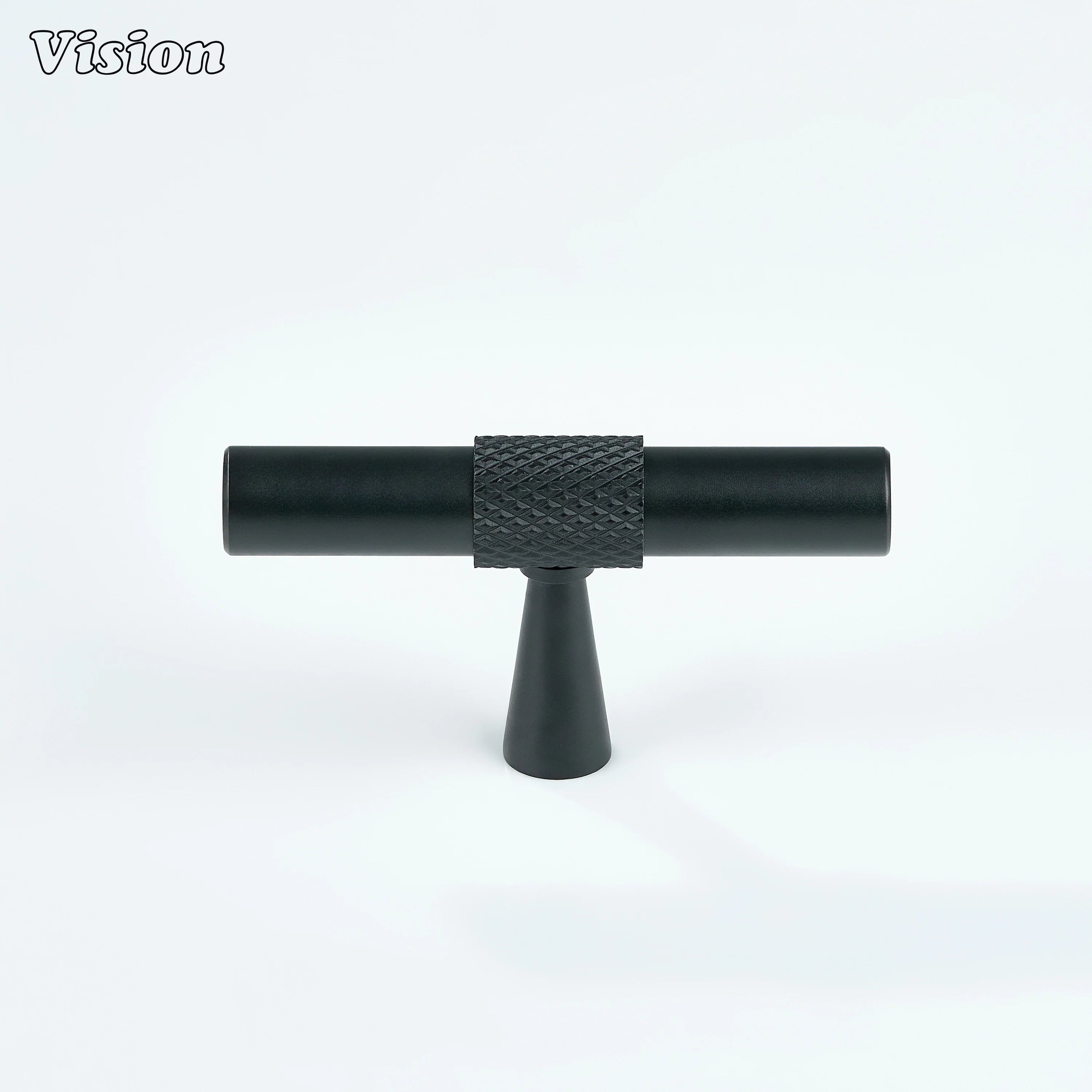 Black finish cabinet T-knob with knurled detail and round bar ends