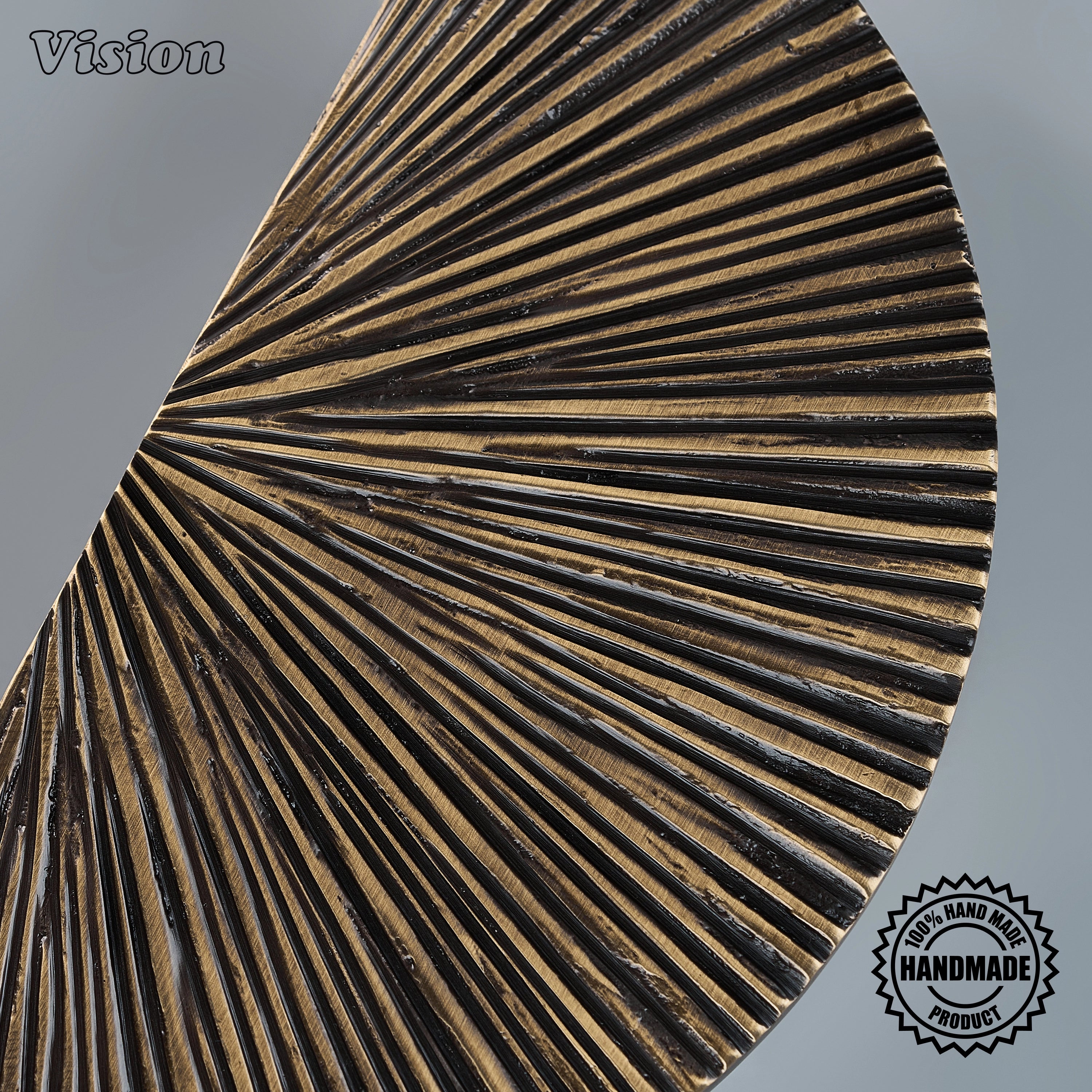 Handcrafted semi round door handle in antique bronze finish featuring deep grooves for pivot doors