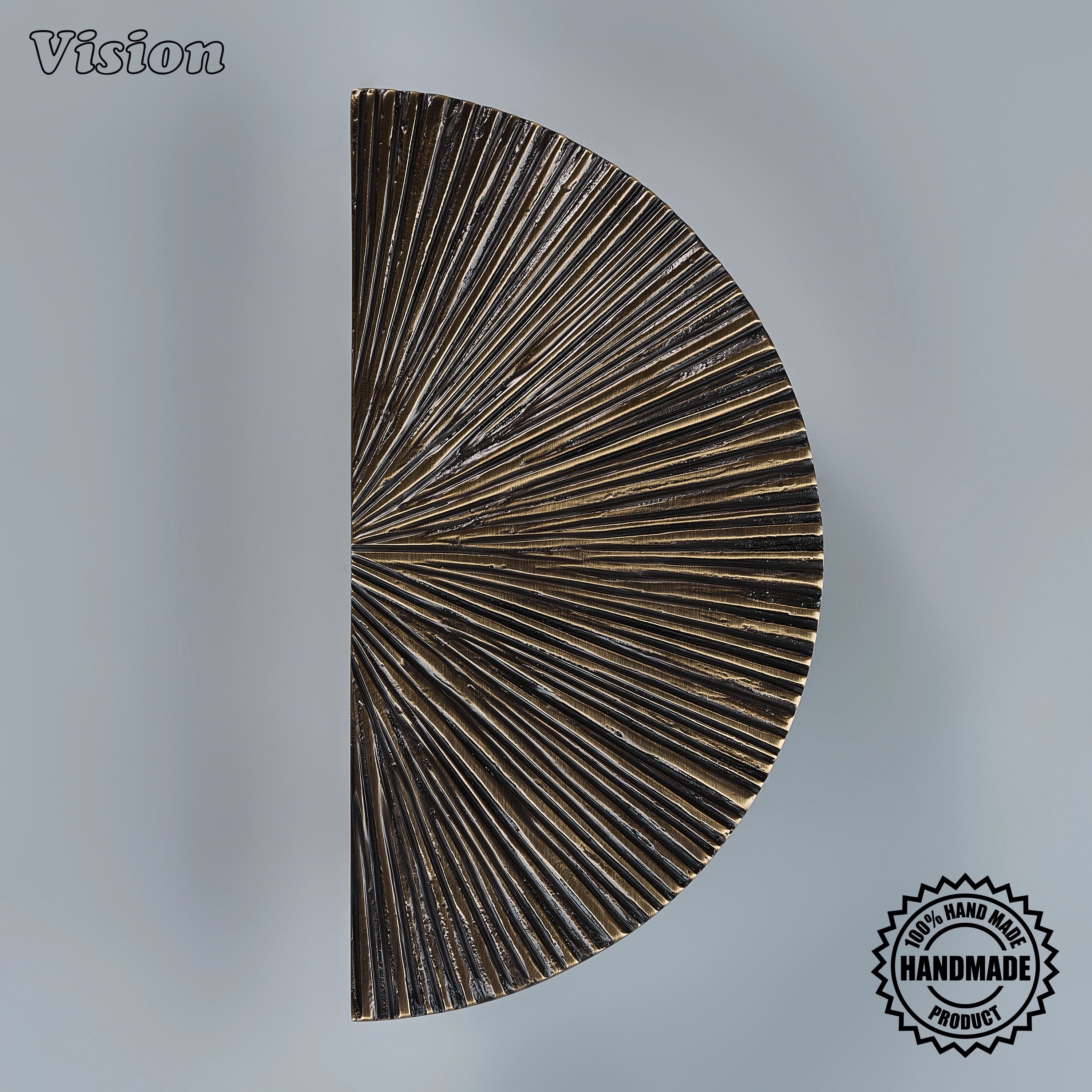Antique bronze artisanal semi round door handle with tactile pleated surface for interior double doors