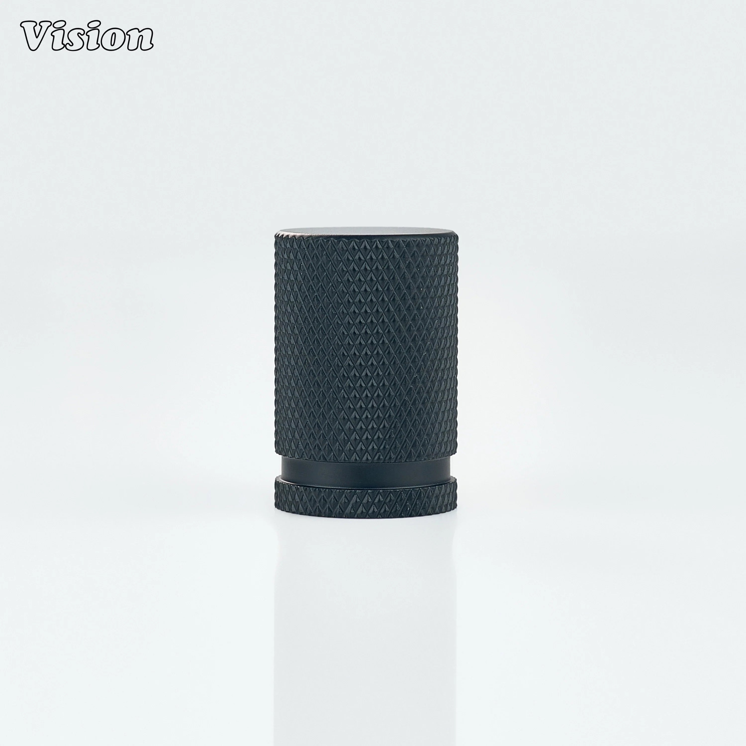 Black knurled cabinet knob cylinder style with textured grip for wardrobes and furniture