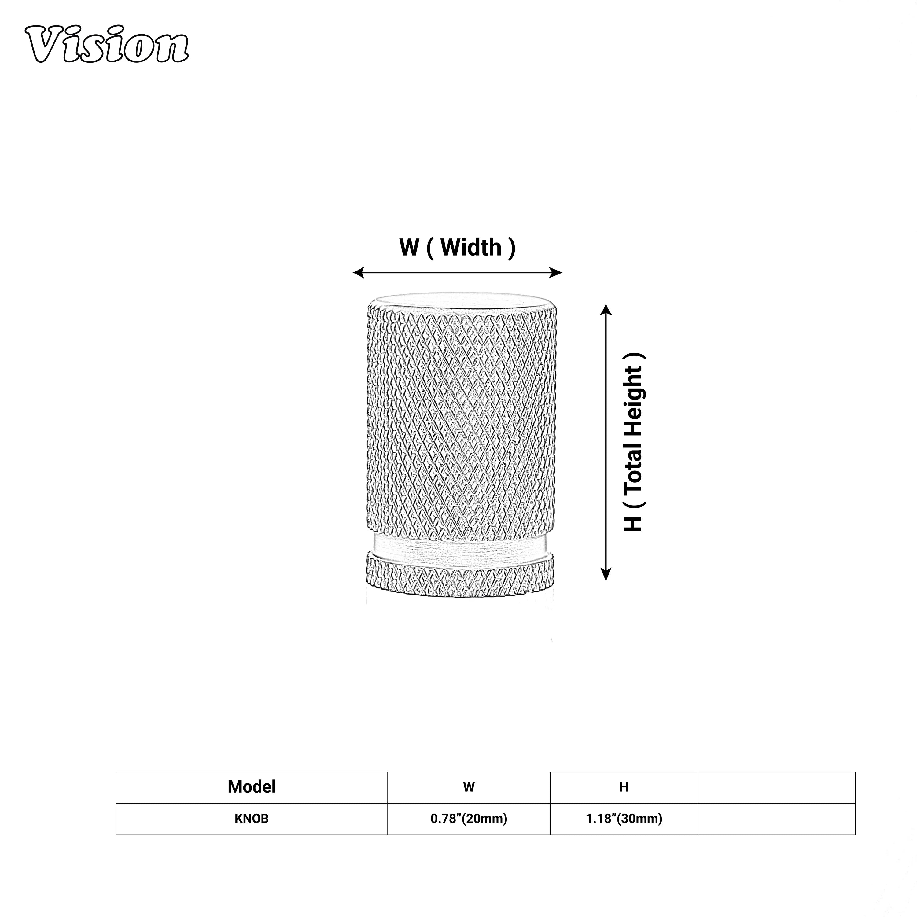 Black textured cabinet knob with knurled cylindrical body for furniture applications