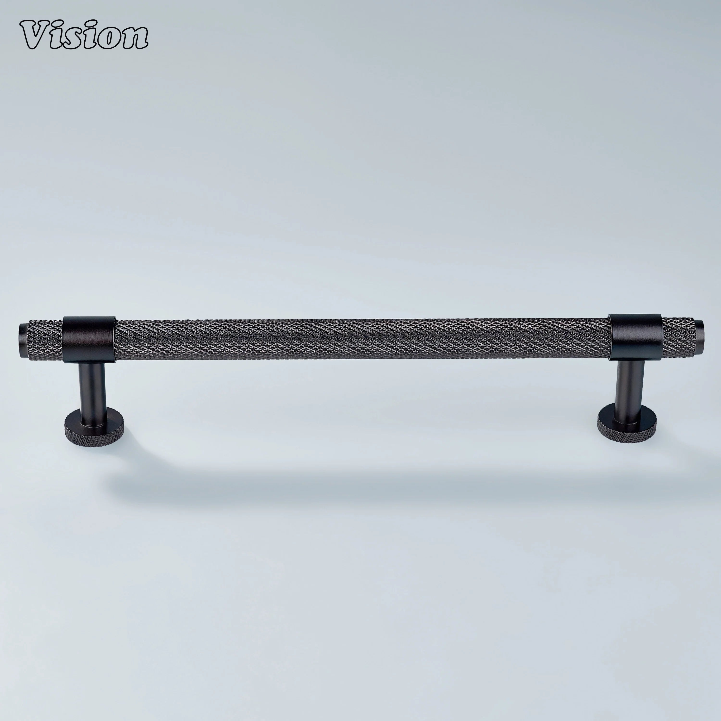 Modern oil rubbed bronze Azure knurled ringed handle used for cupboards.