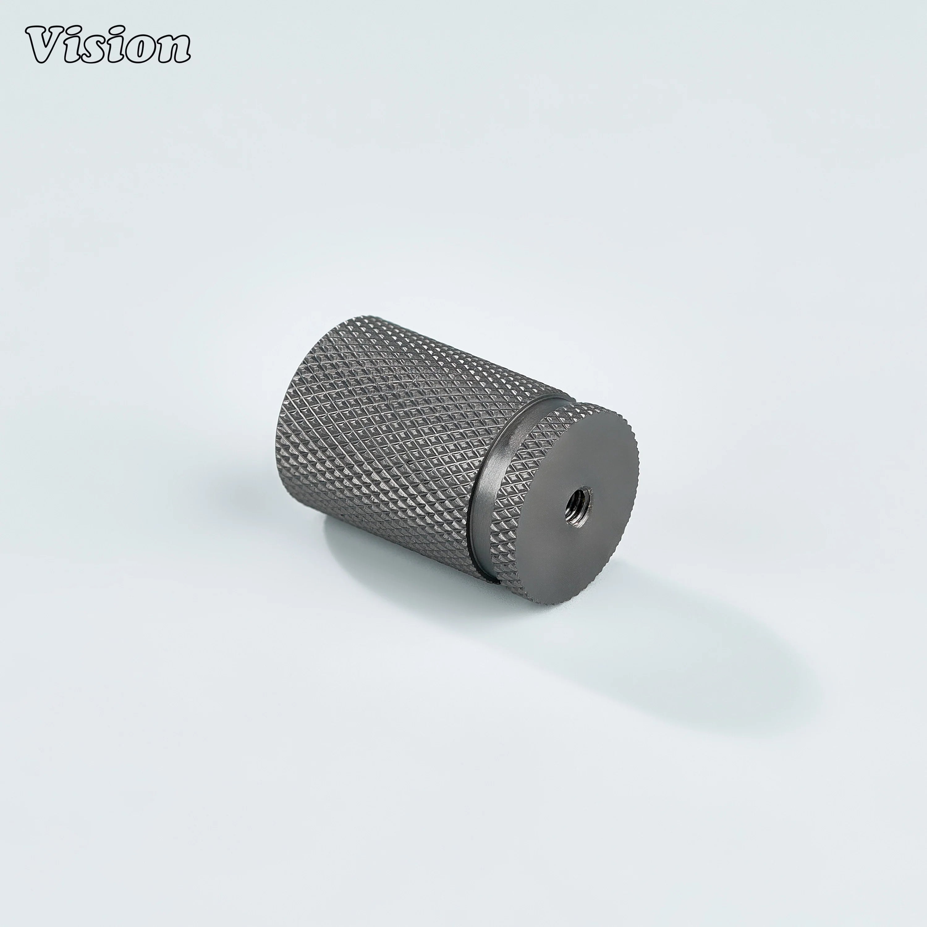 Gunmetal cylinder-shaped cabinet knob with textured grip