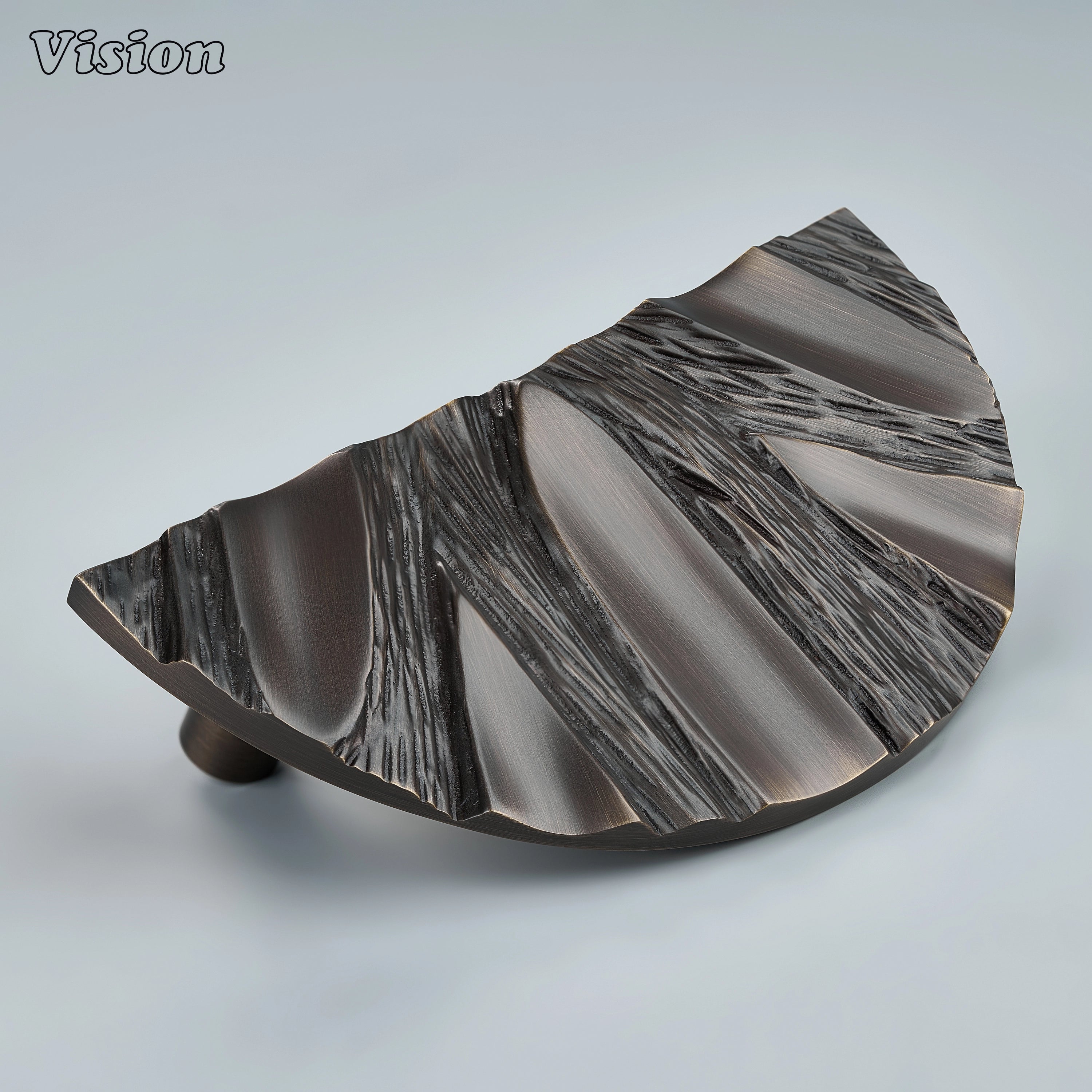 Antique Bronze semi circle solid brass door handle with handcrafted bark texture for luxury entrance doors.