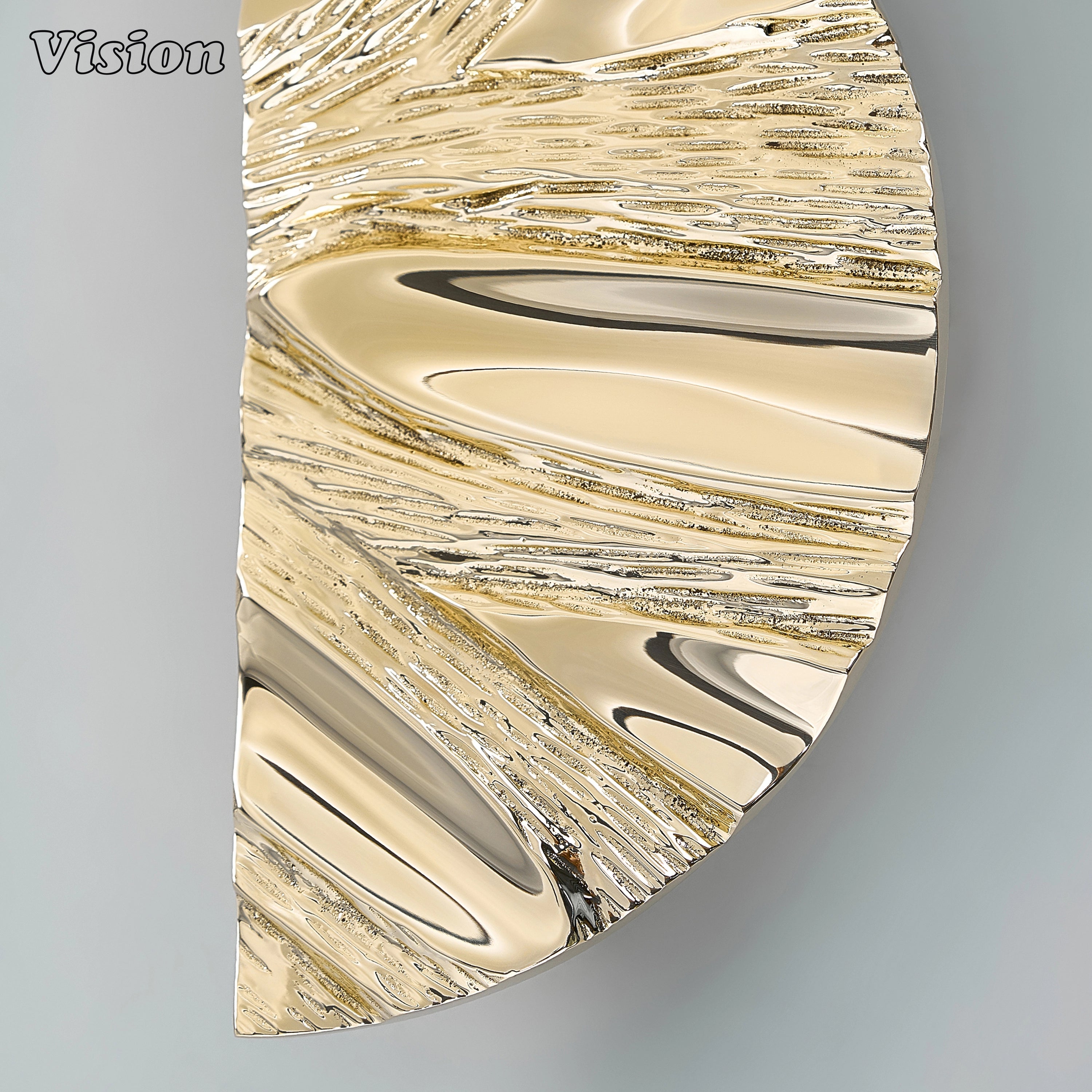 Polished Brass architectural brass handle with bark texture for designer interiors.