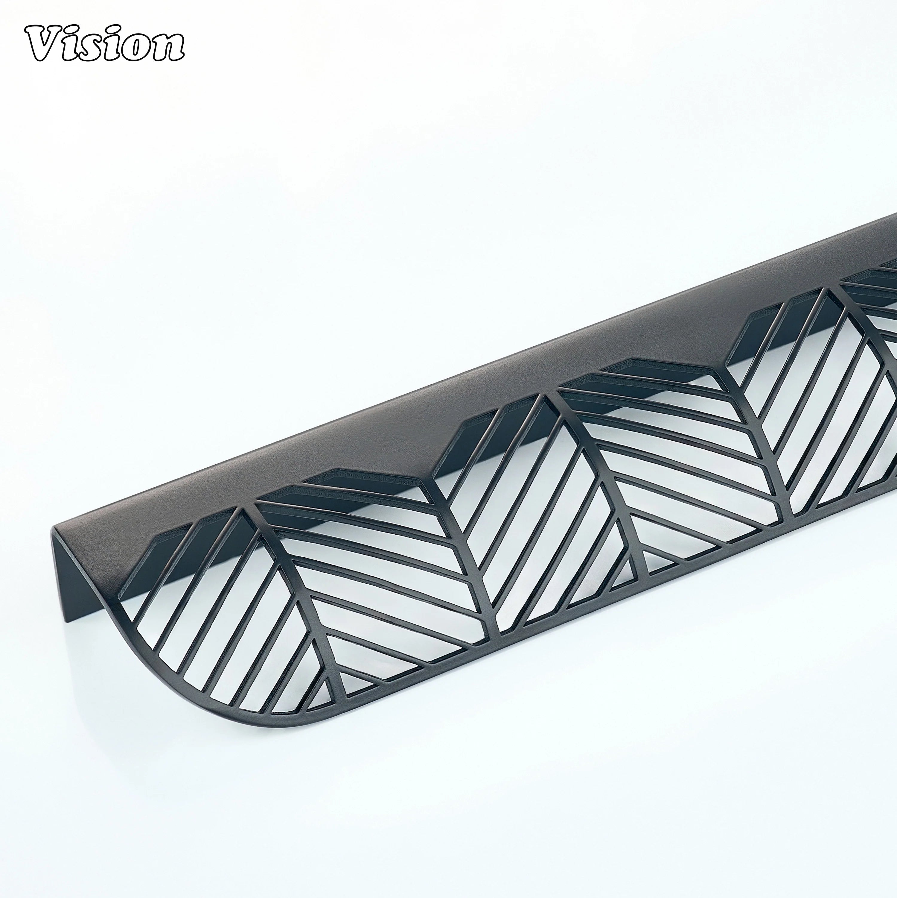 Plain cabinet handle in Black finish with leaf cut brass lip pull design