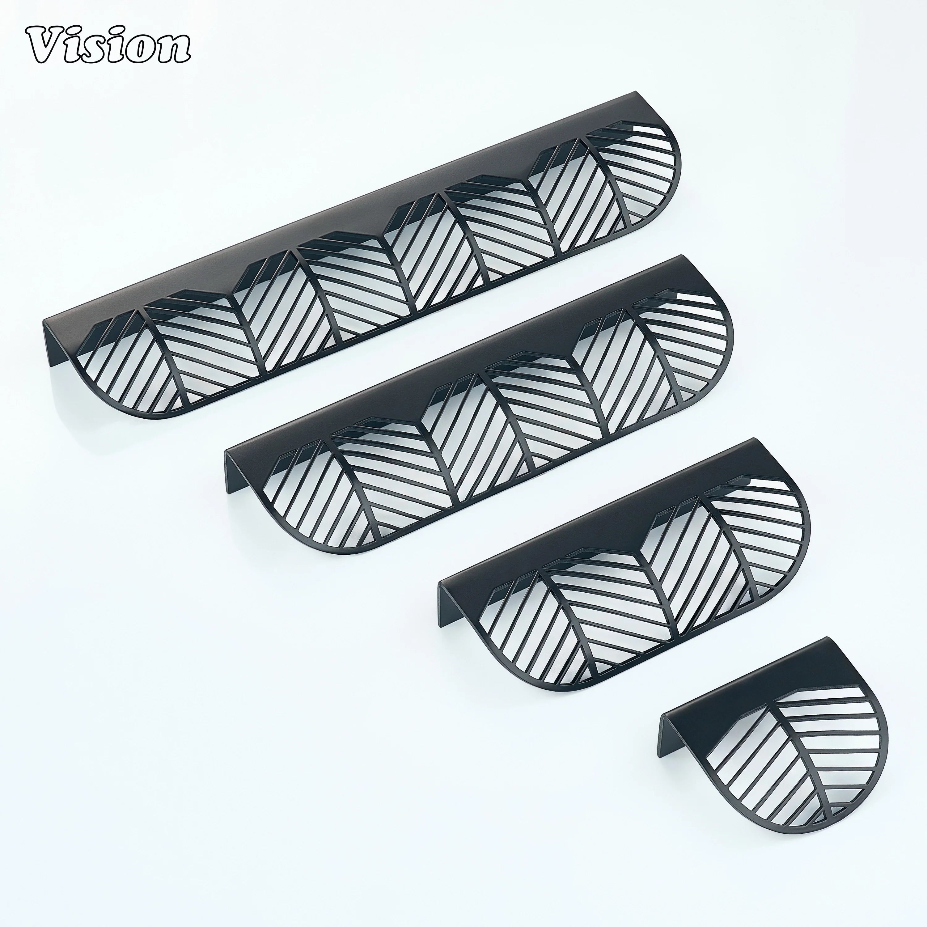 Black plain brass cabinet handle with decorative cut pattern for wardrobes
