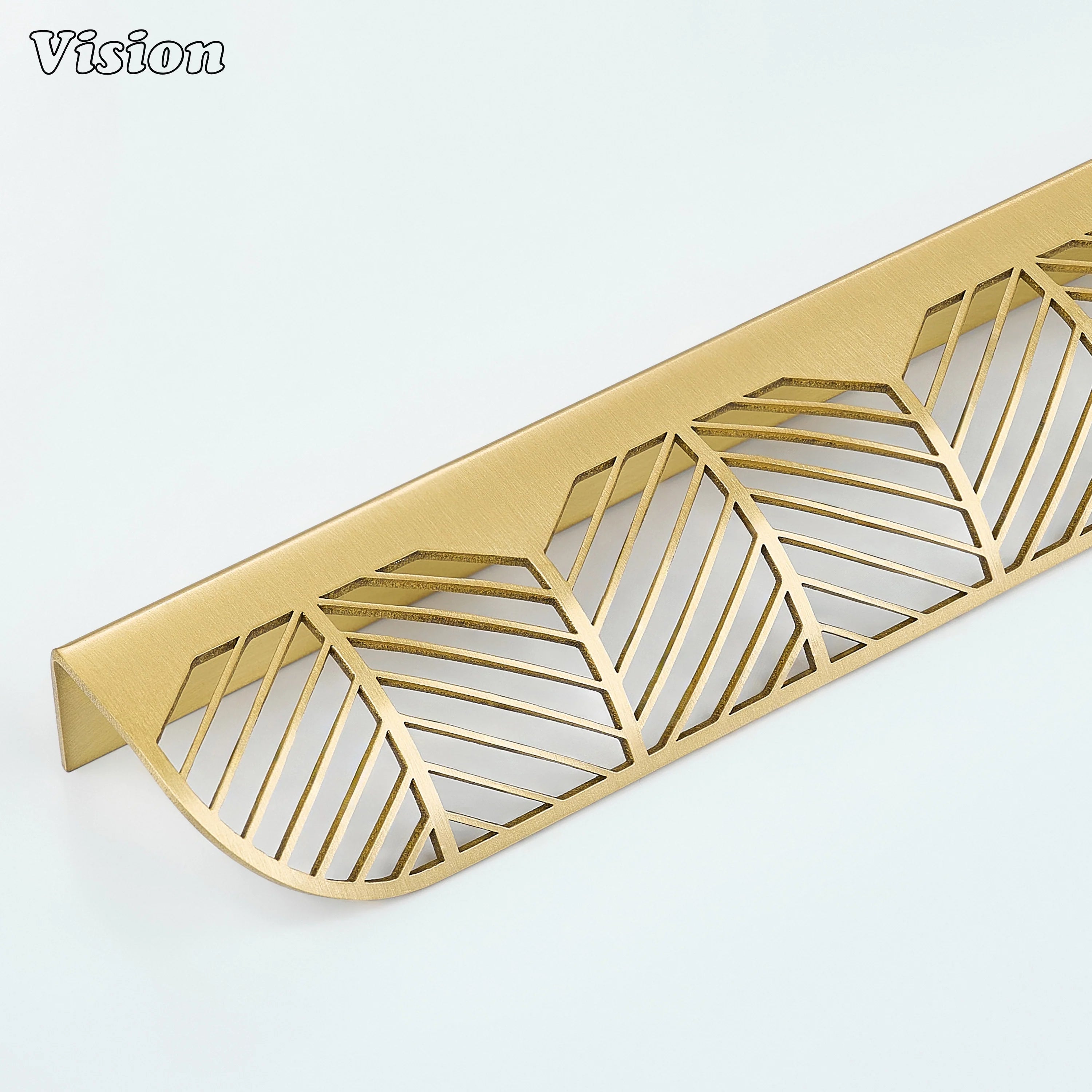Plain cabinet handle in Gold finish with leaf cut brass lip pull design for kitchen cabinets