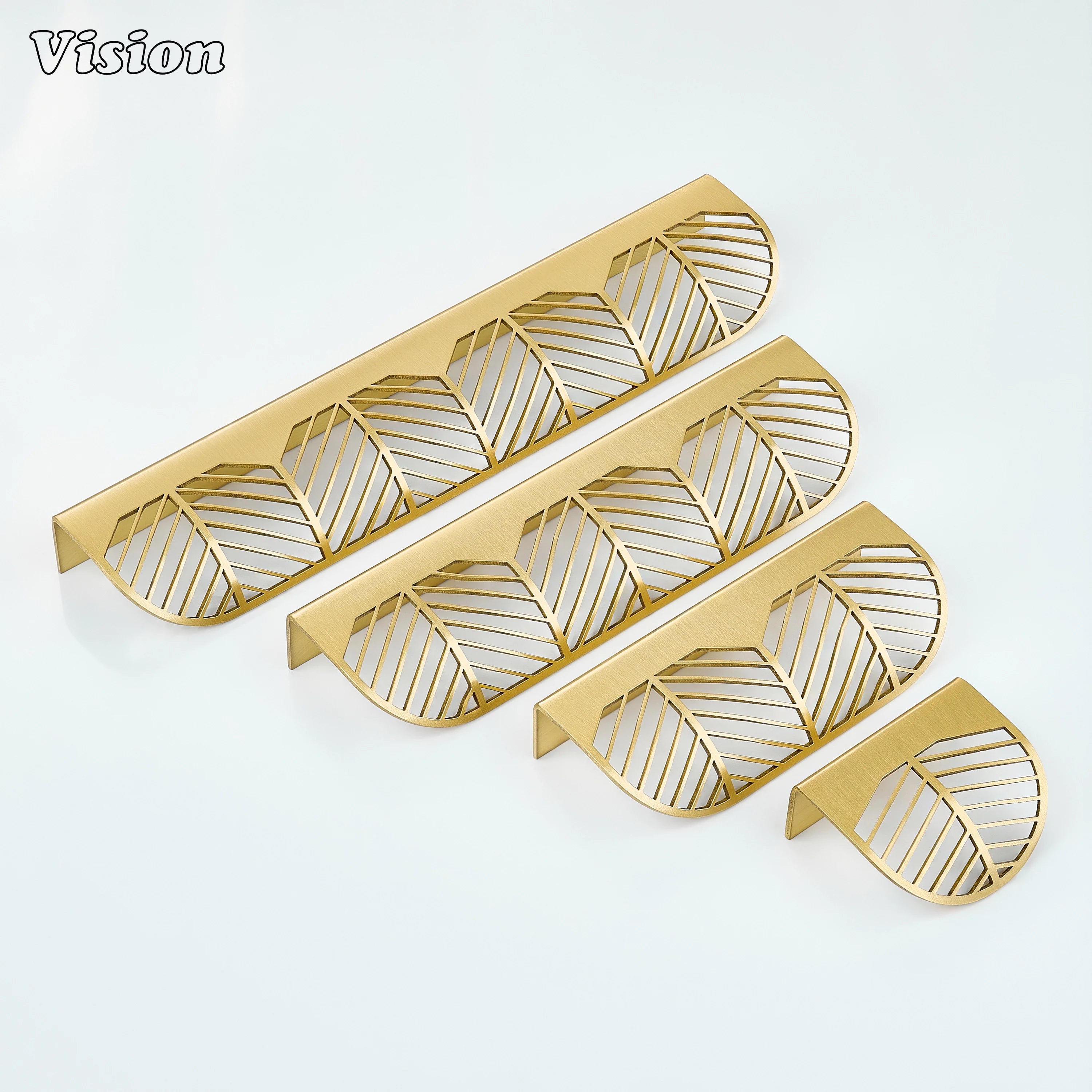 Gold plain brass cabinet handle with decorative cut pattern for modern wardrobe drawers