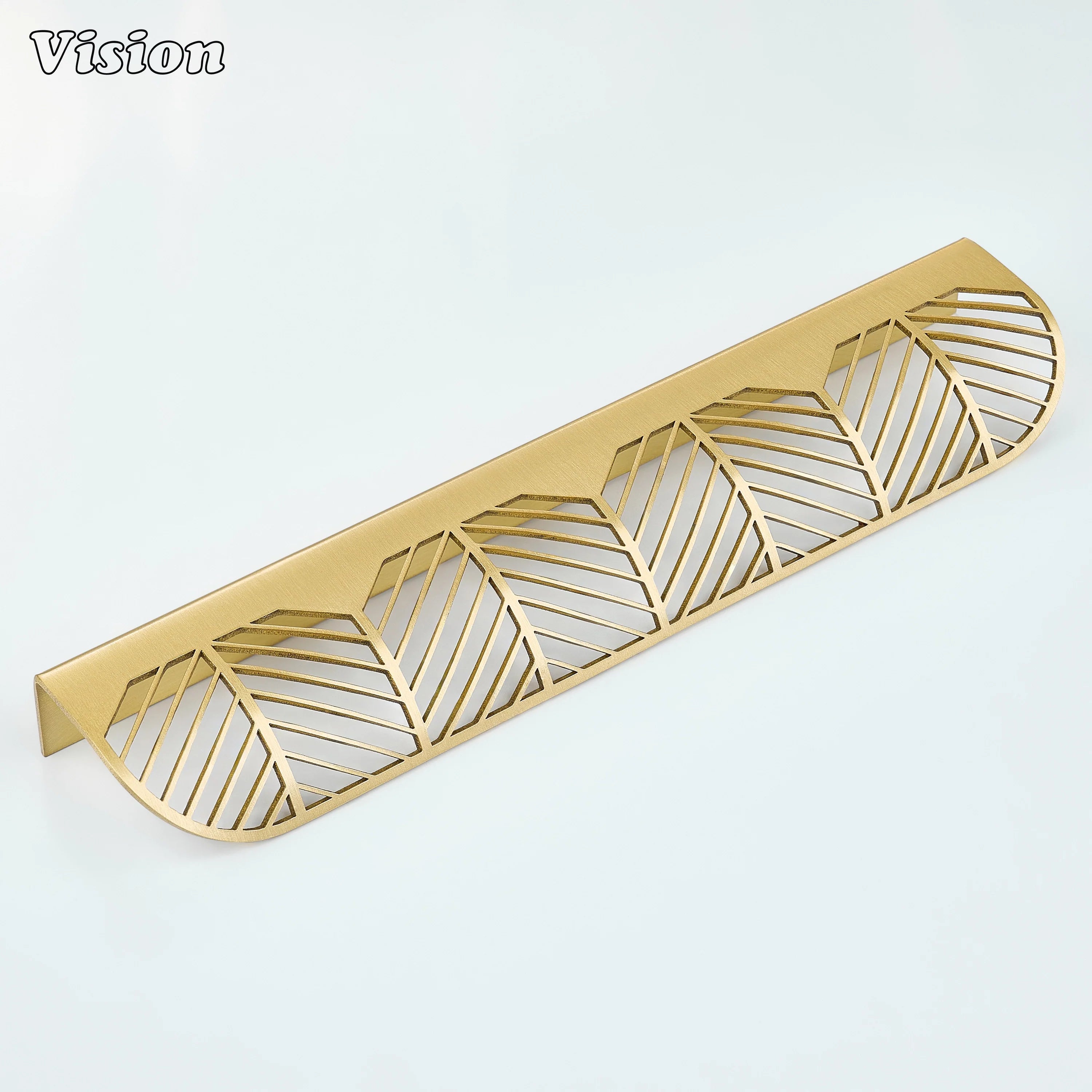 Cabinet handle with plain profile in Gold finish featuring leaf design for furniture drawers