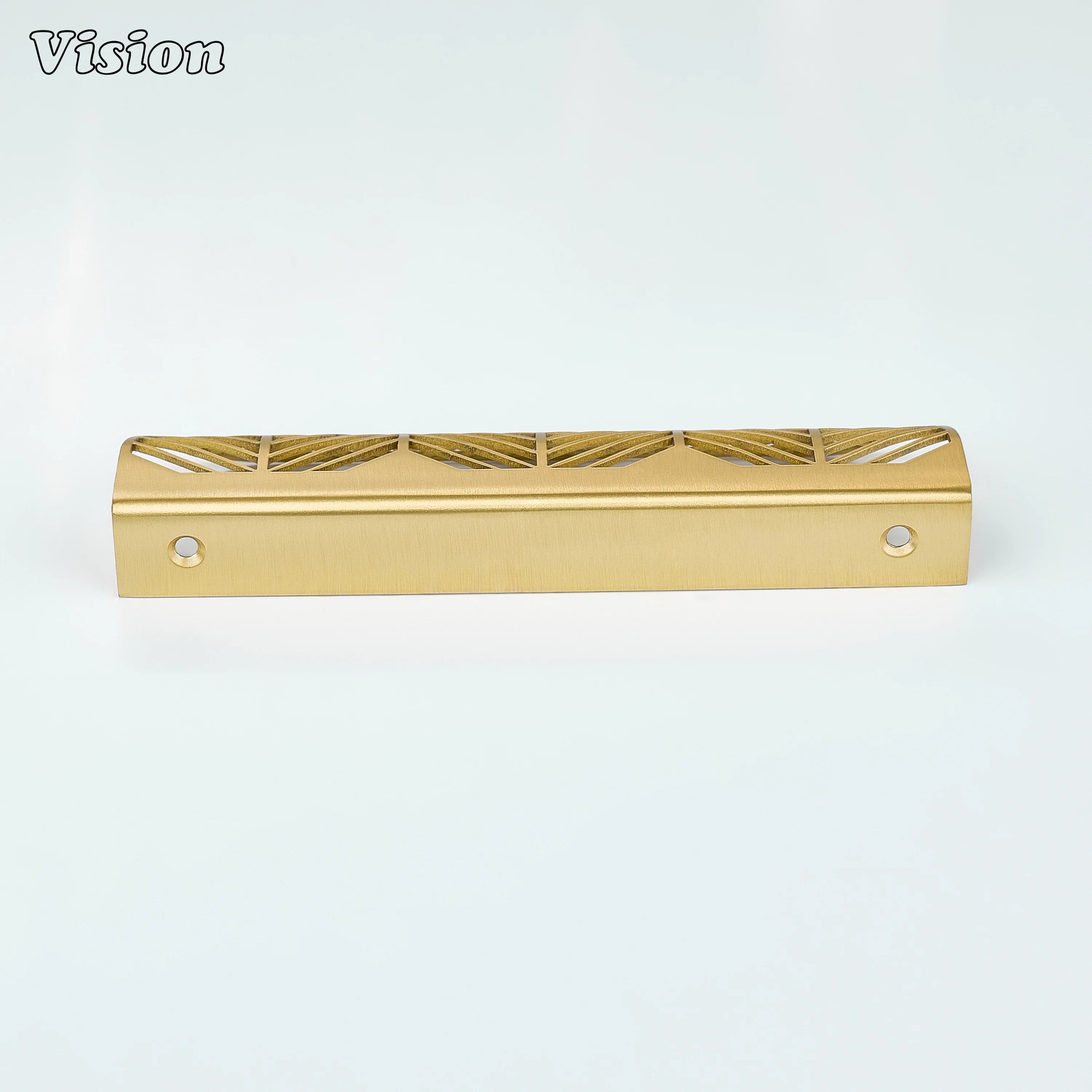 Plain Gold brass cabinet handle with patterned cutwork for modular kitchen cabinets