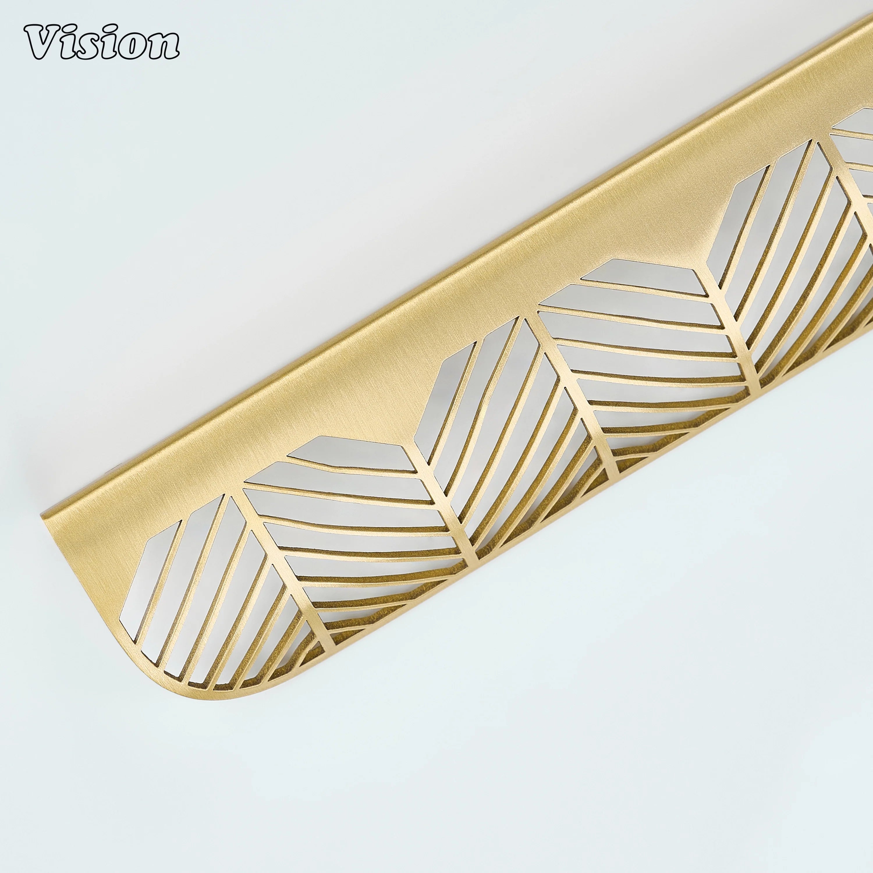 Gold finish cabinet handle featuring plain edge pull with leaf design for wardrobes