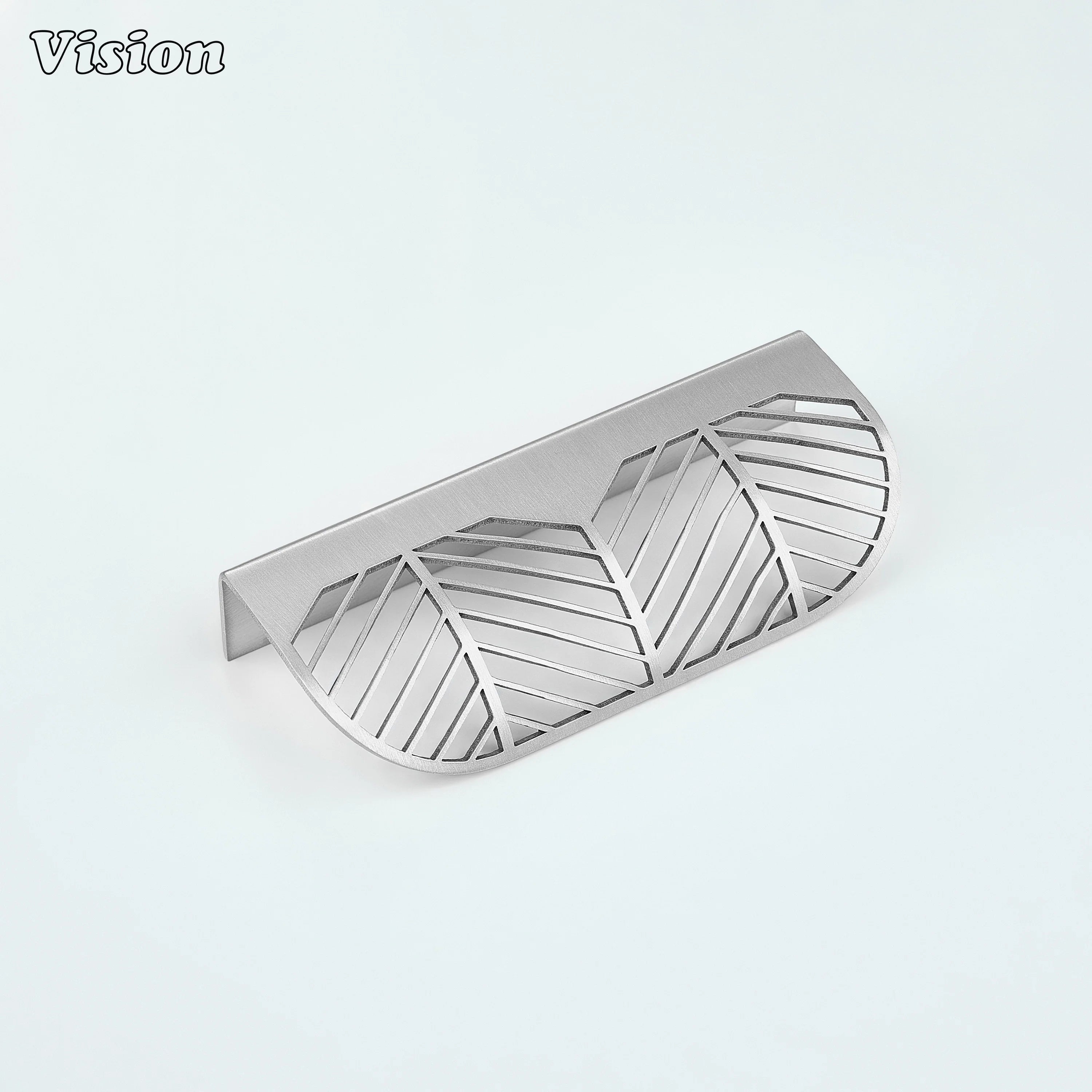 Plain brass cabinet handle in Silver with cut pattern for wardrobes