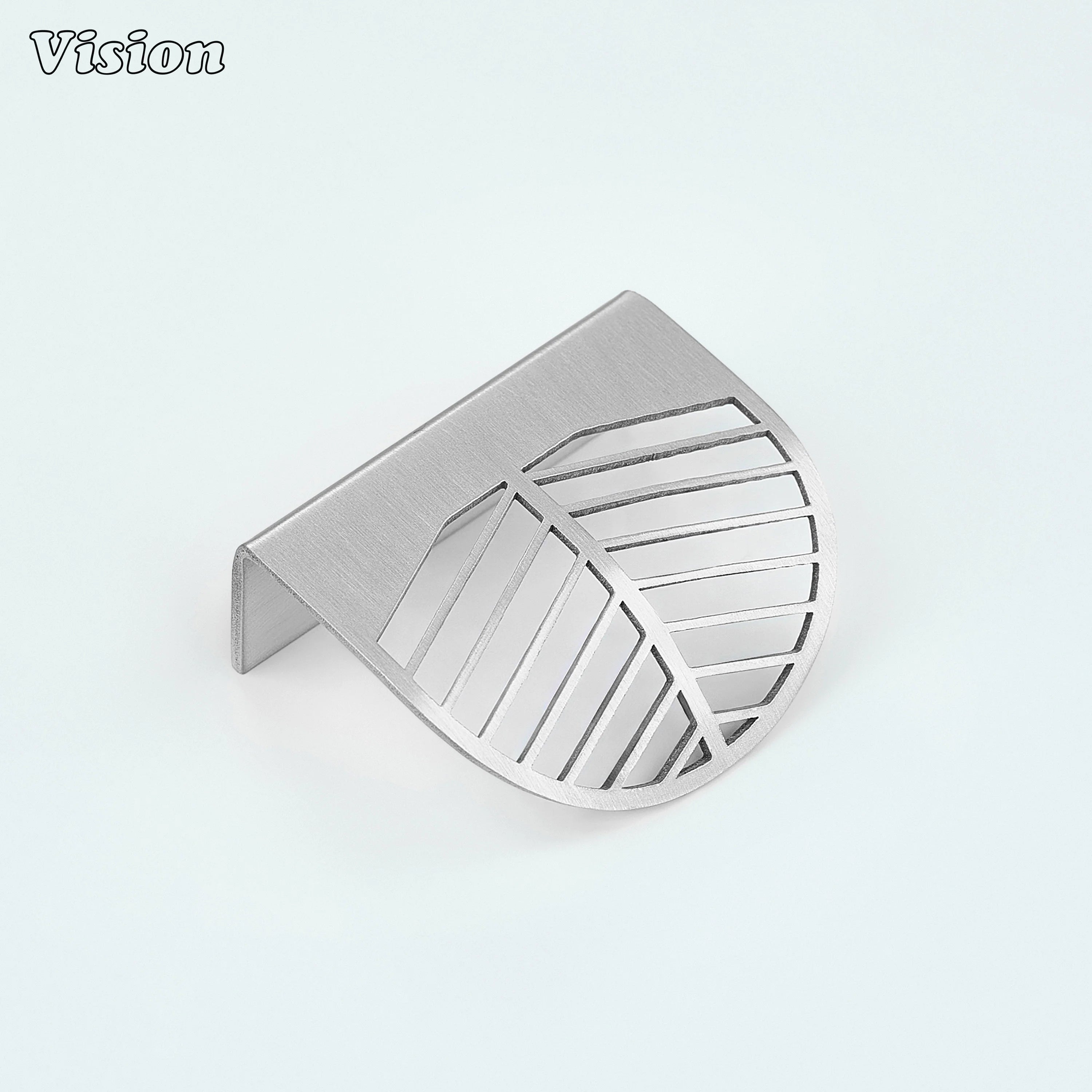 Silver plain lip pull cabinet handle with decorative design for drawers