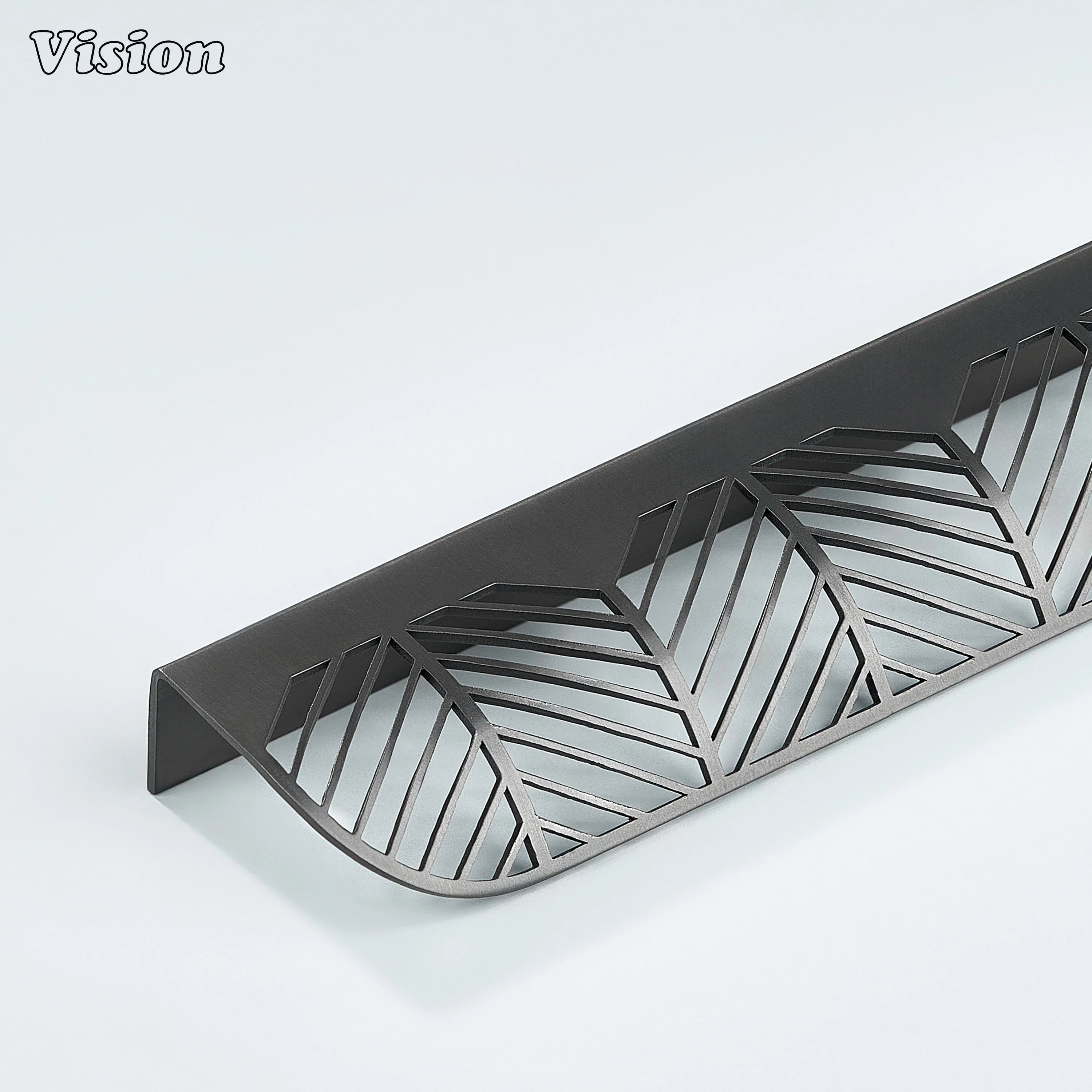 Plain cabinet handle in Gunmetal finish with leaf cut brass lip pull for cabinets