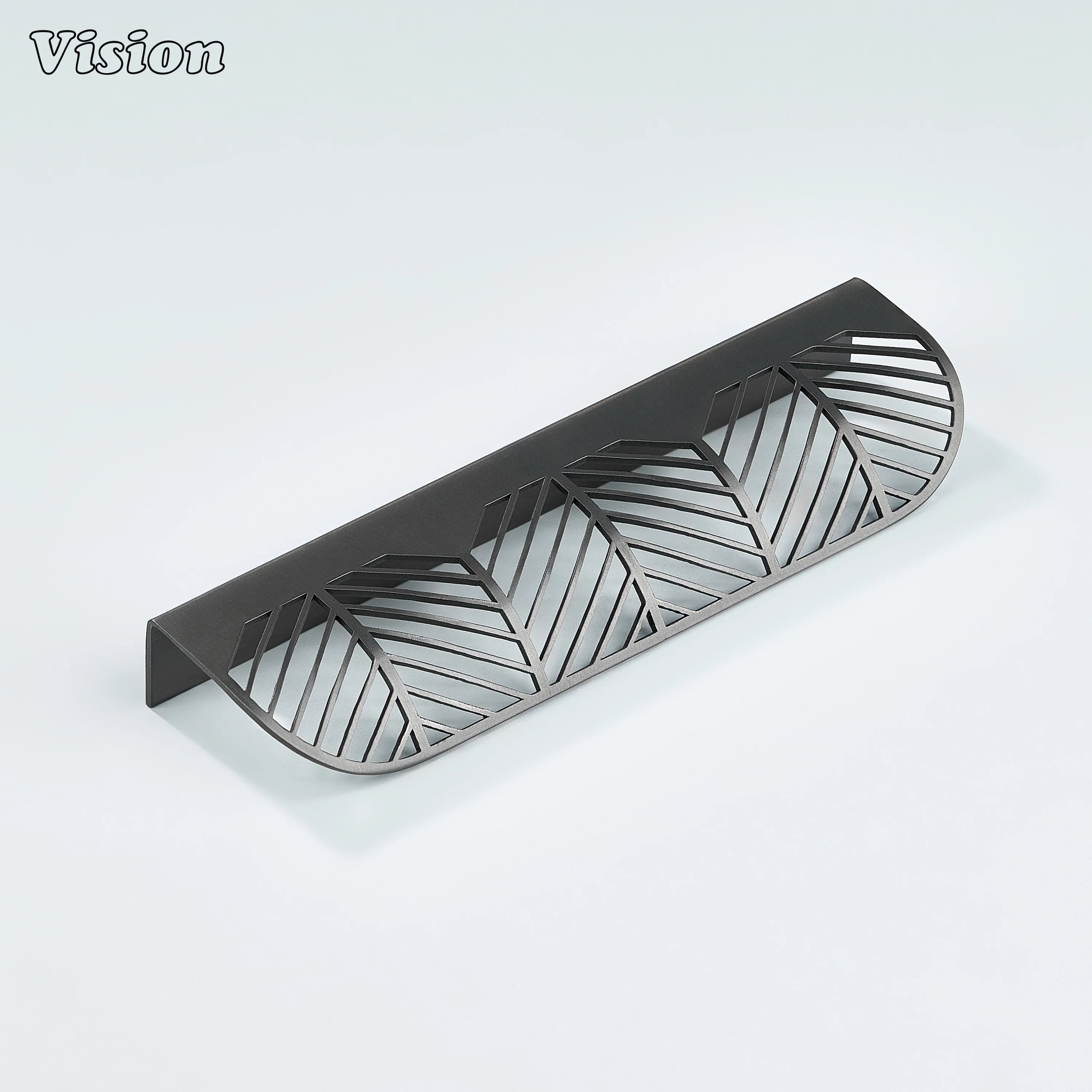 Gunmetal plain lip pull cabinet handle with decorative pattern for drawers